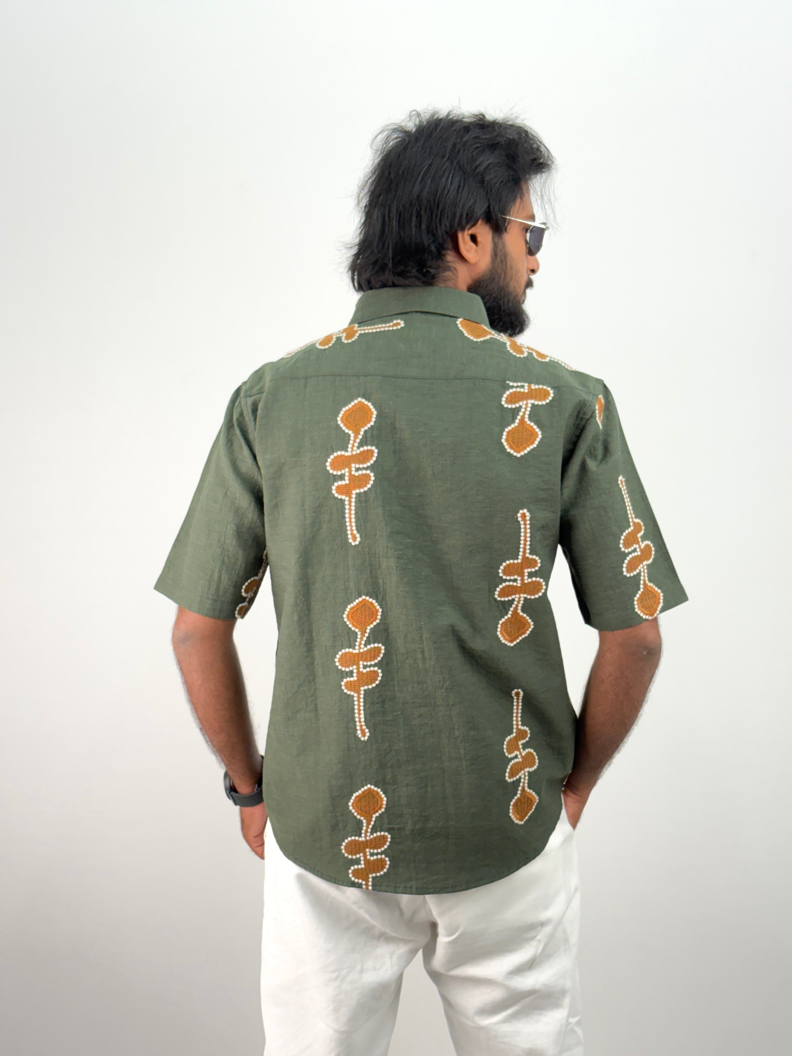 Green Half Sleeve Embroidery Shirt
