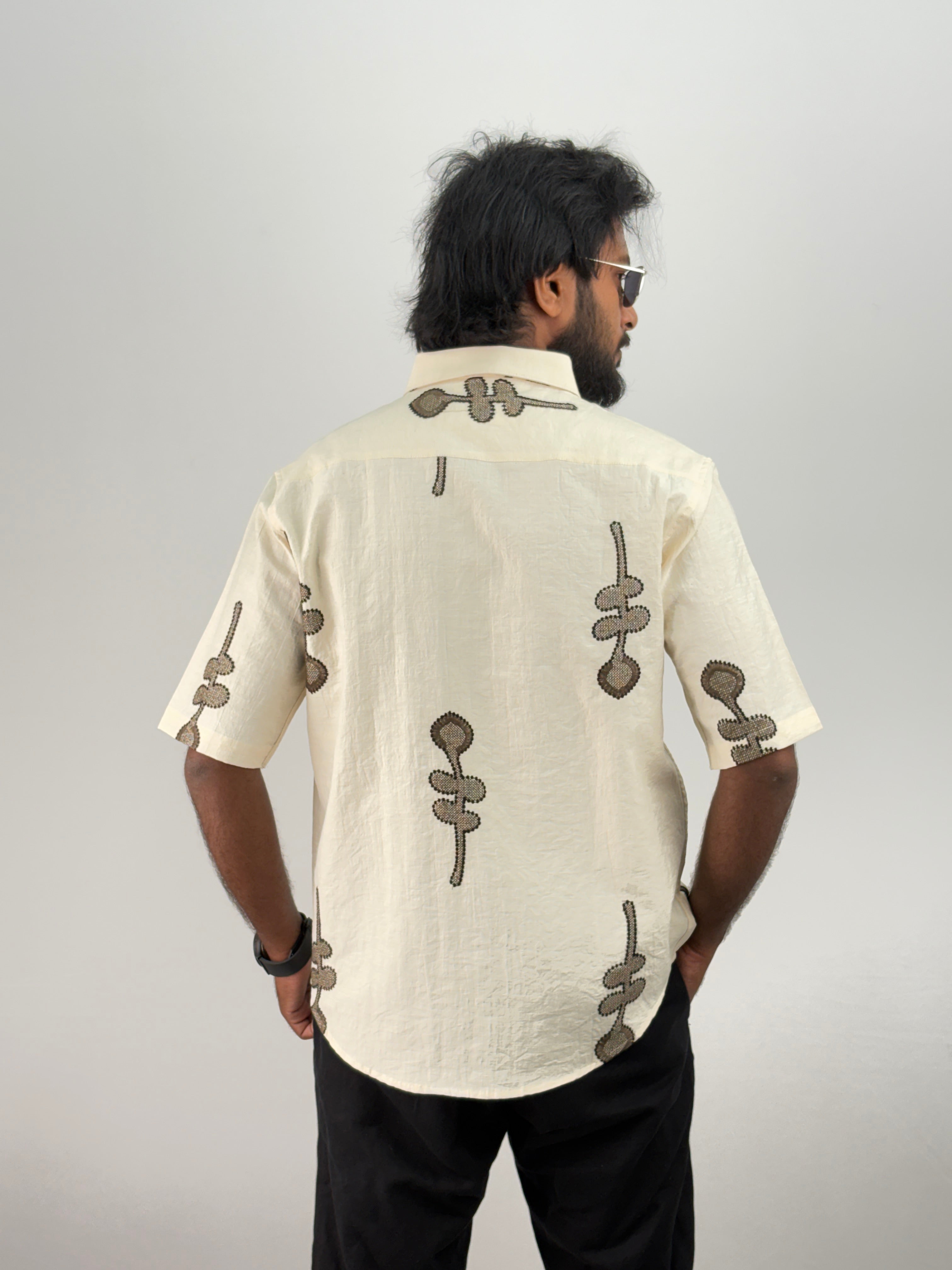 Cream Half Sleeve Embroidery Shirt