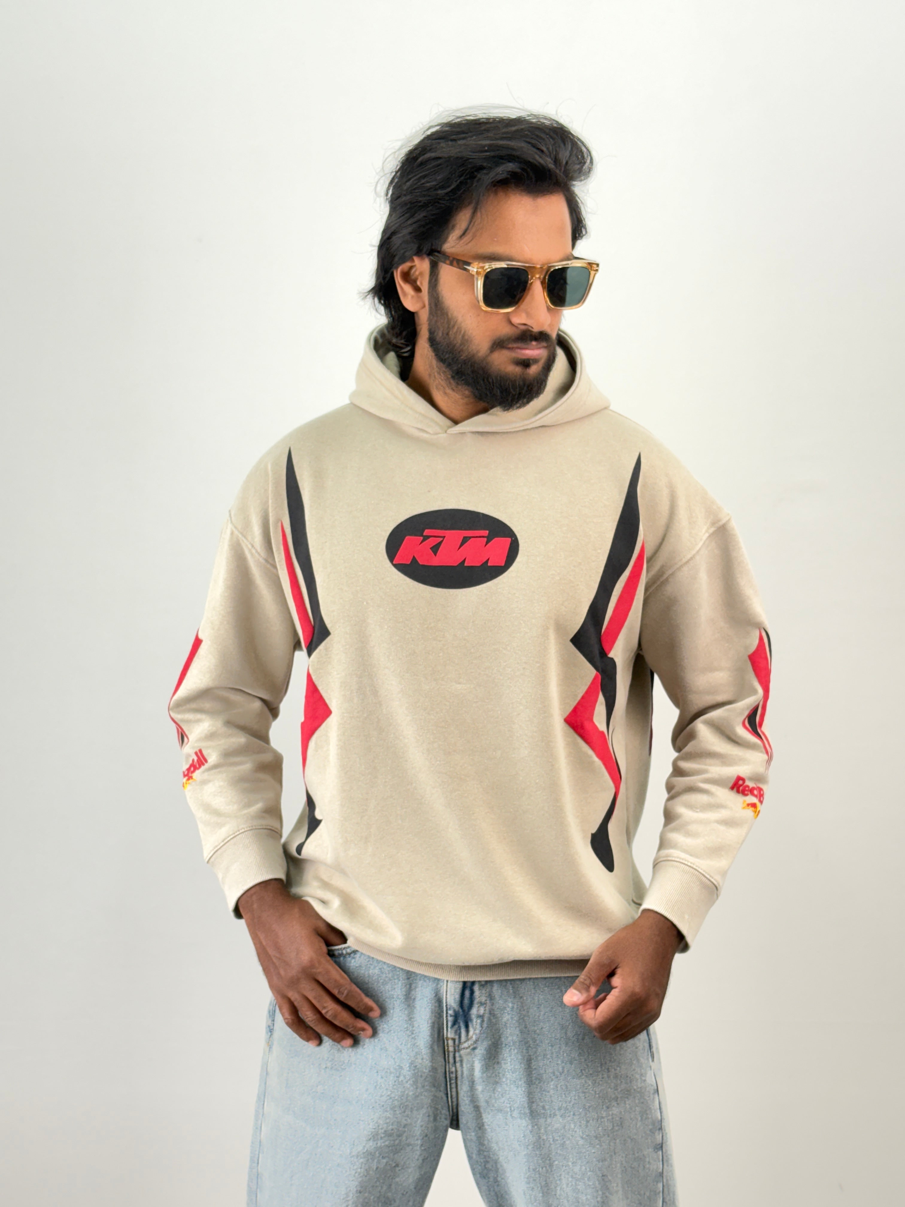 Beige Acid Wash Oversized Hoodie