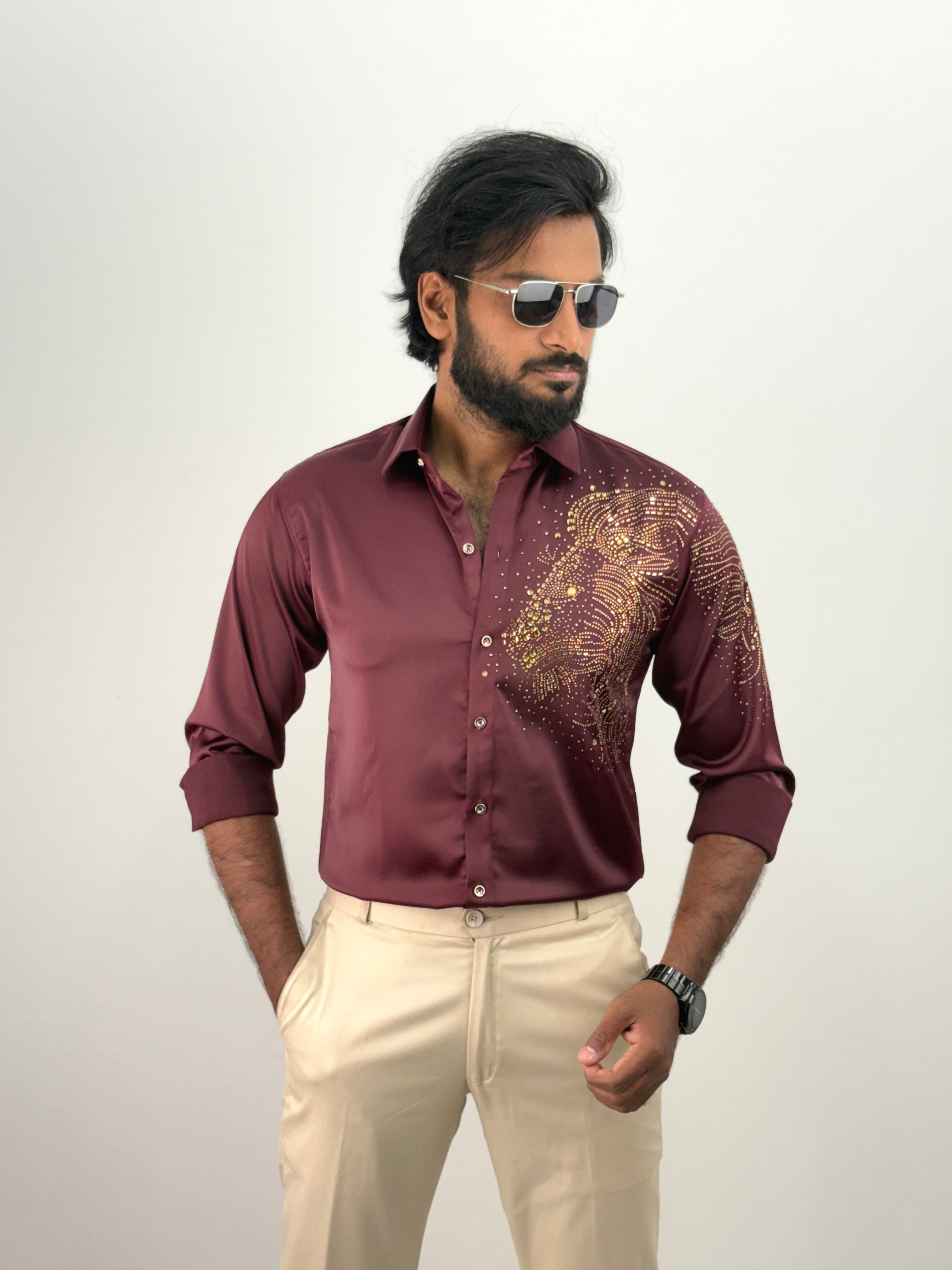 Maroon Designer Stone Shirt