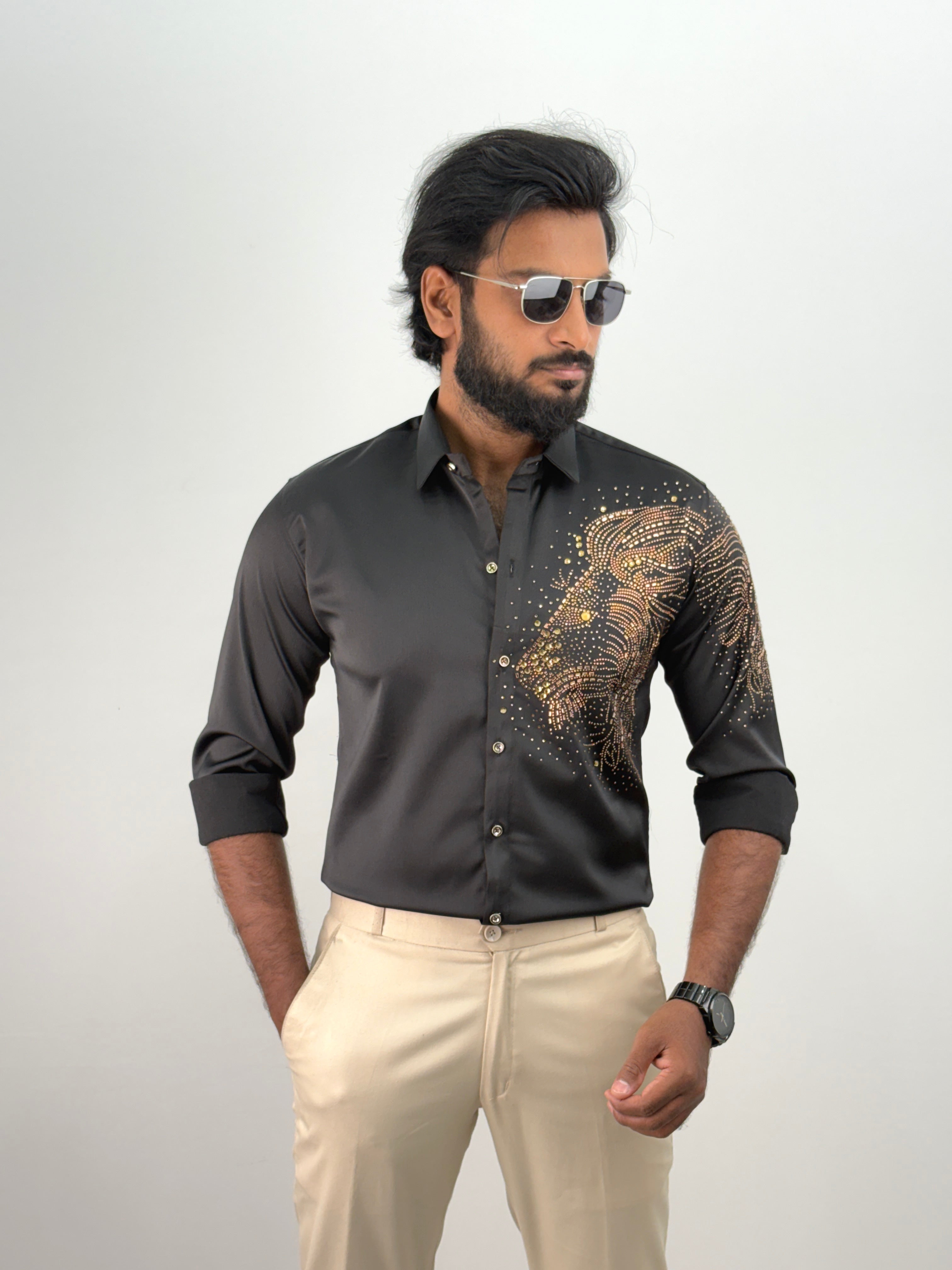 Black Designer Stone Shirt