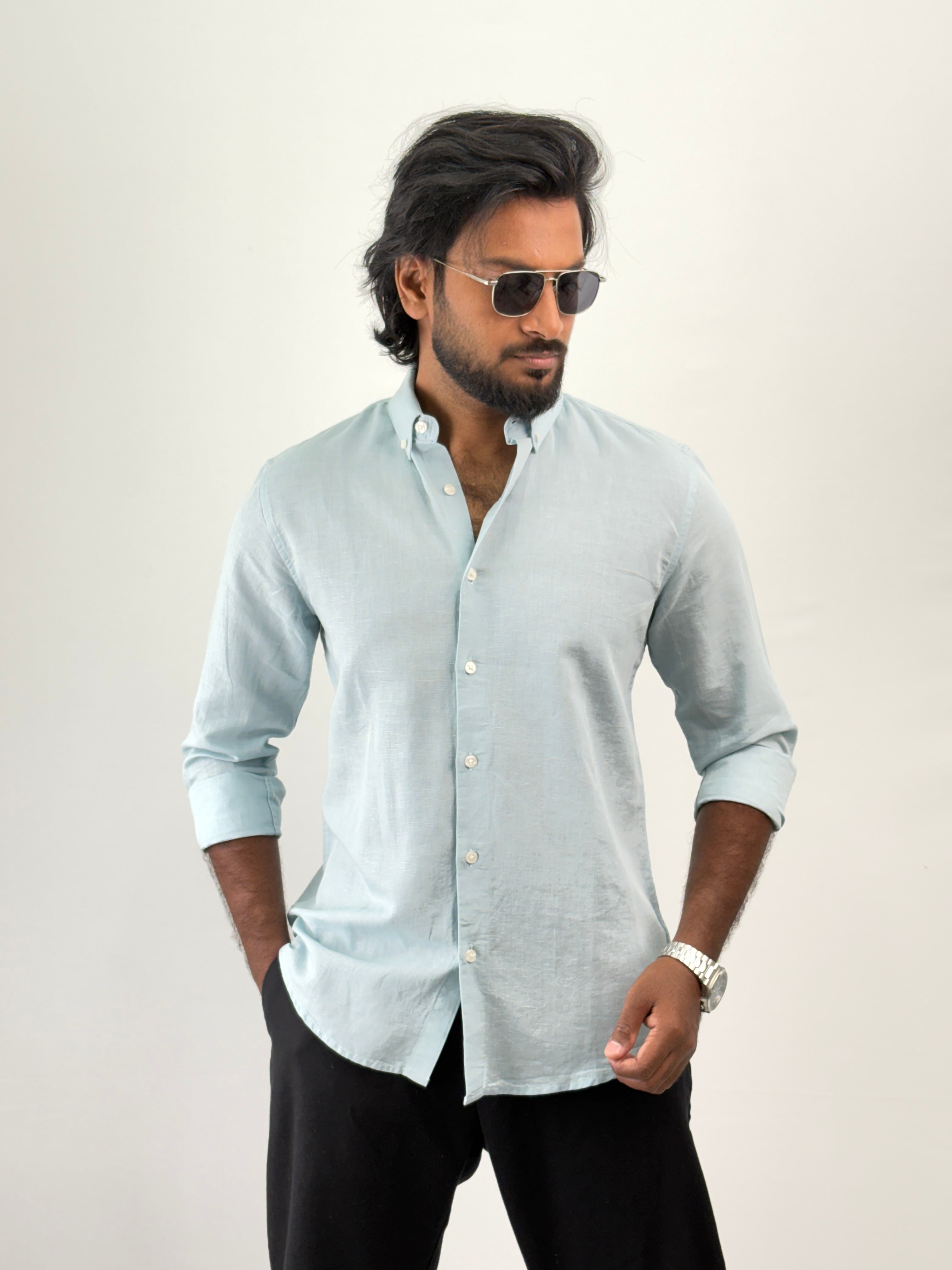 Ice Blue Linen Shirt