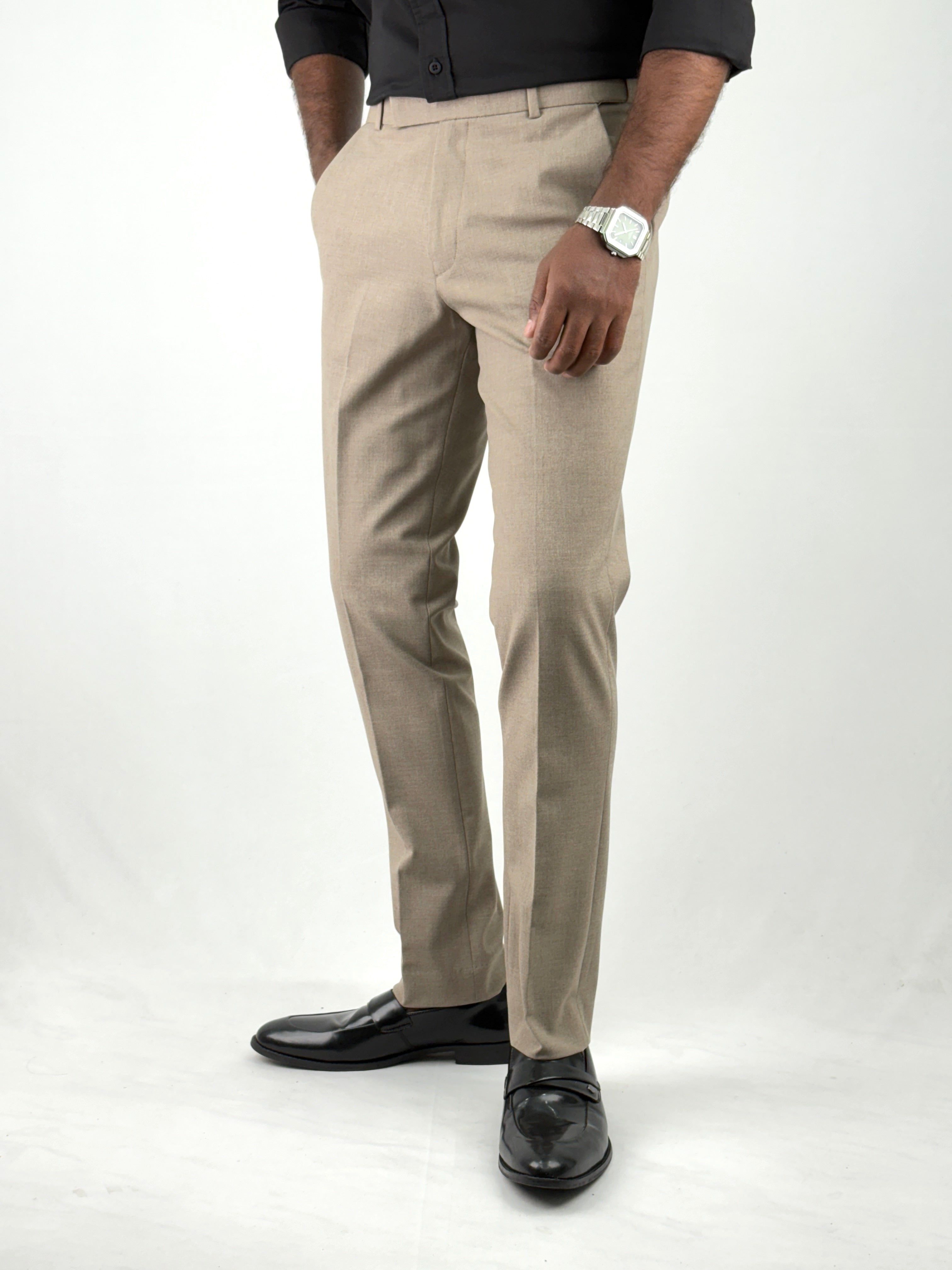Dark Beige Flexible Waist Formal Pants