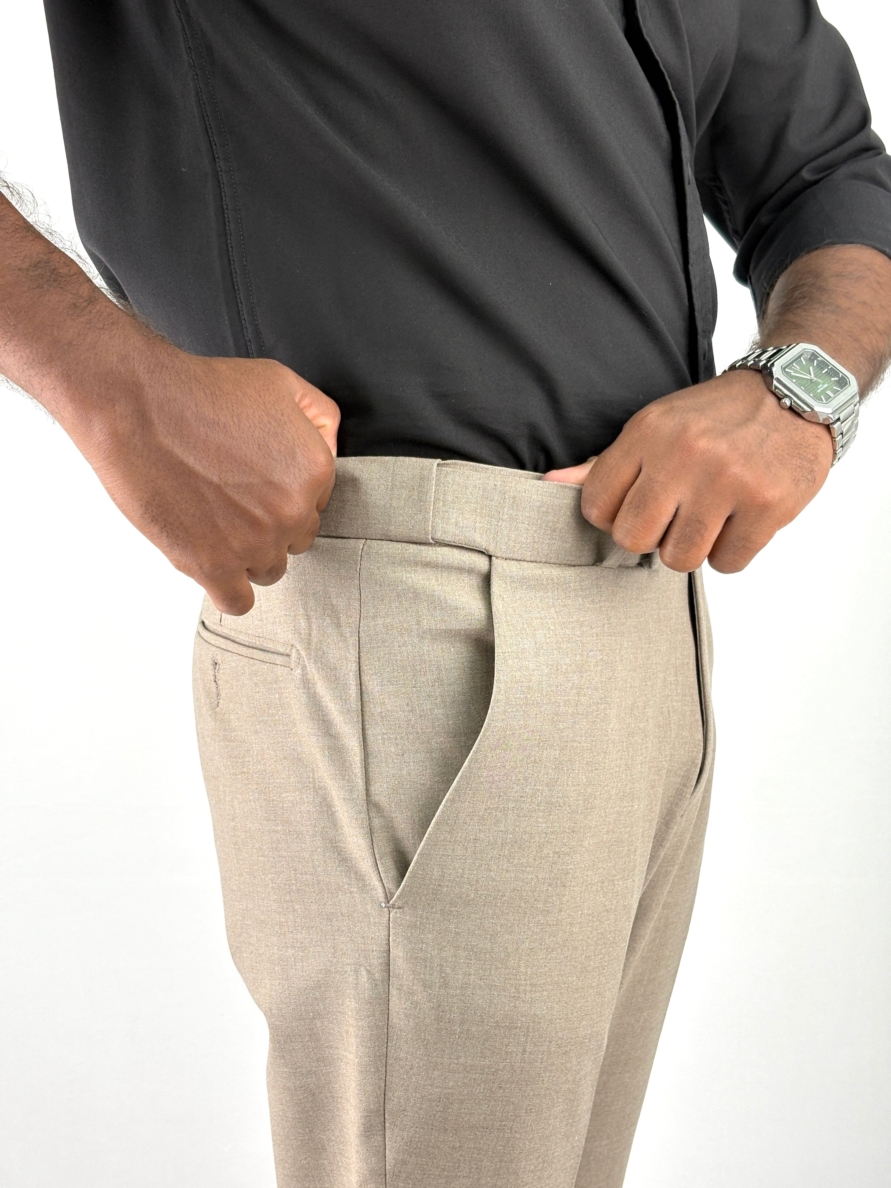 Dark Beige Flexible Waist Formal Pants