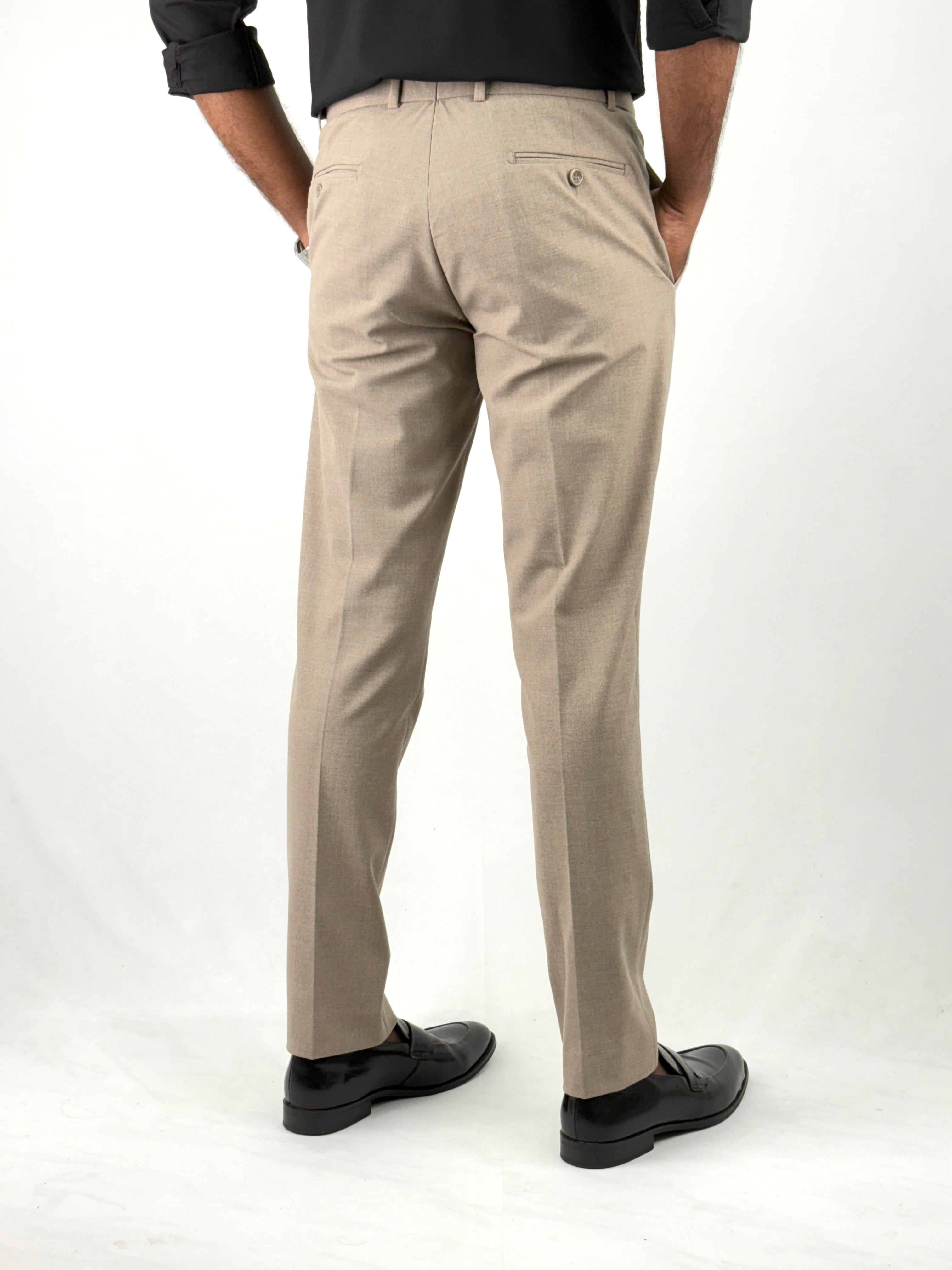 Dark Beige Flexible Waist Formal Pants