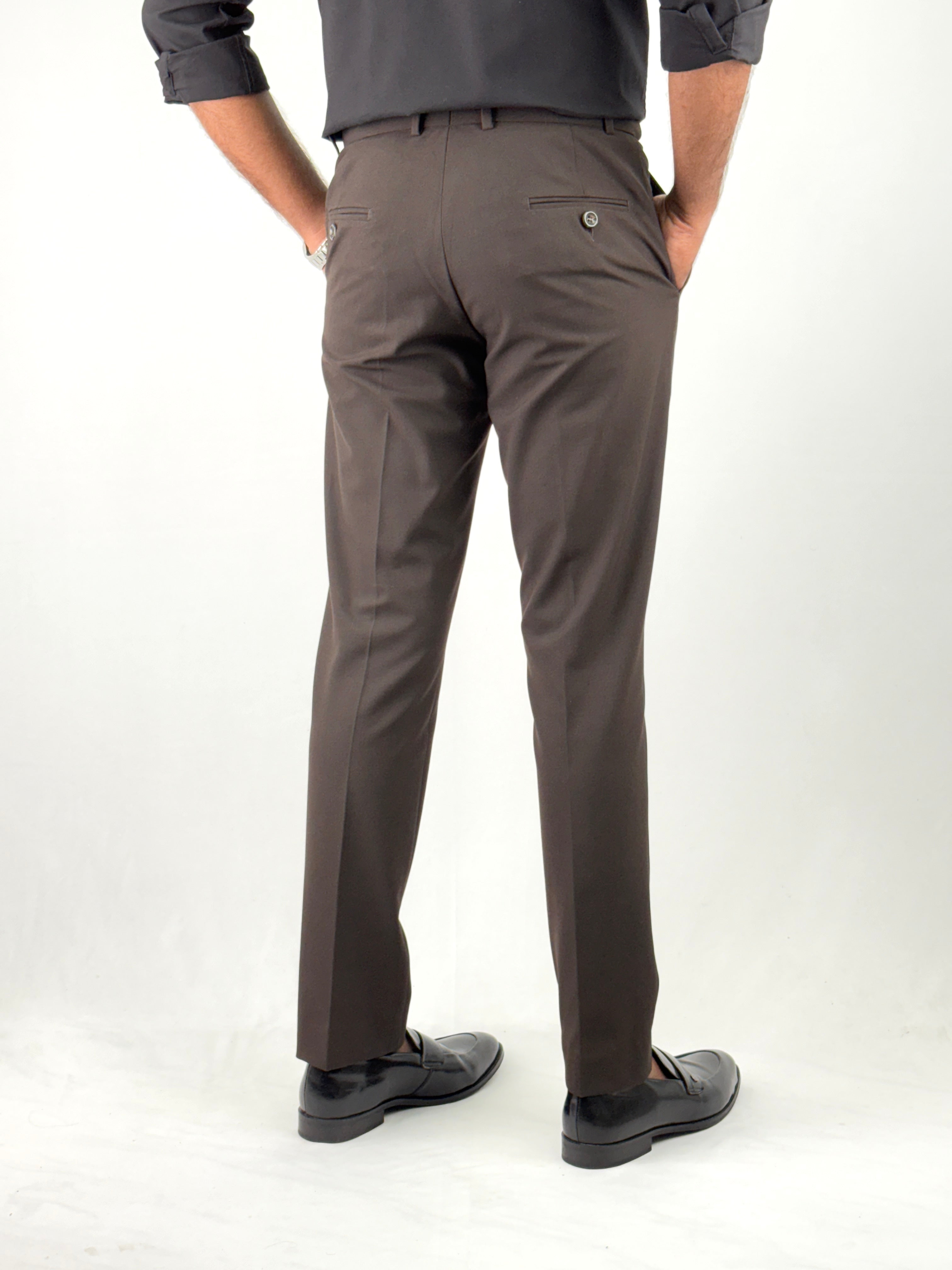 Brown Flexible Waist Formal Pants