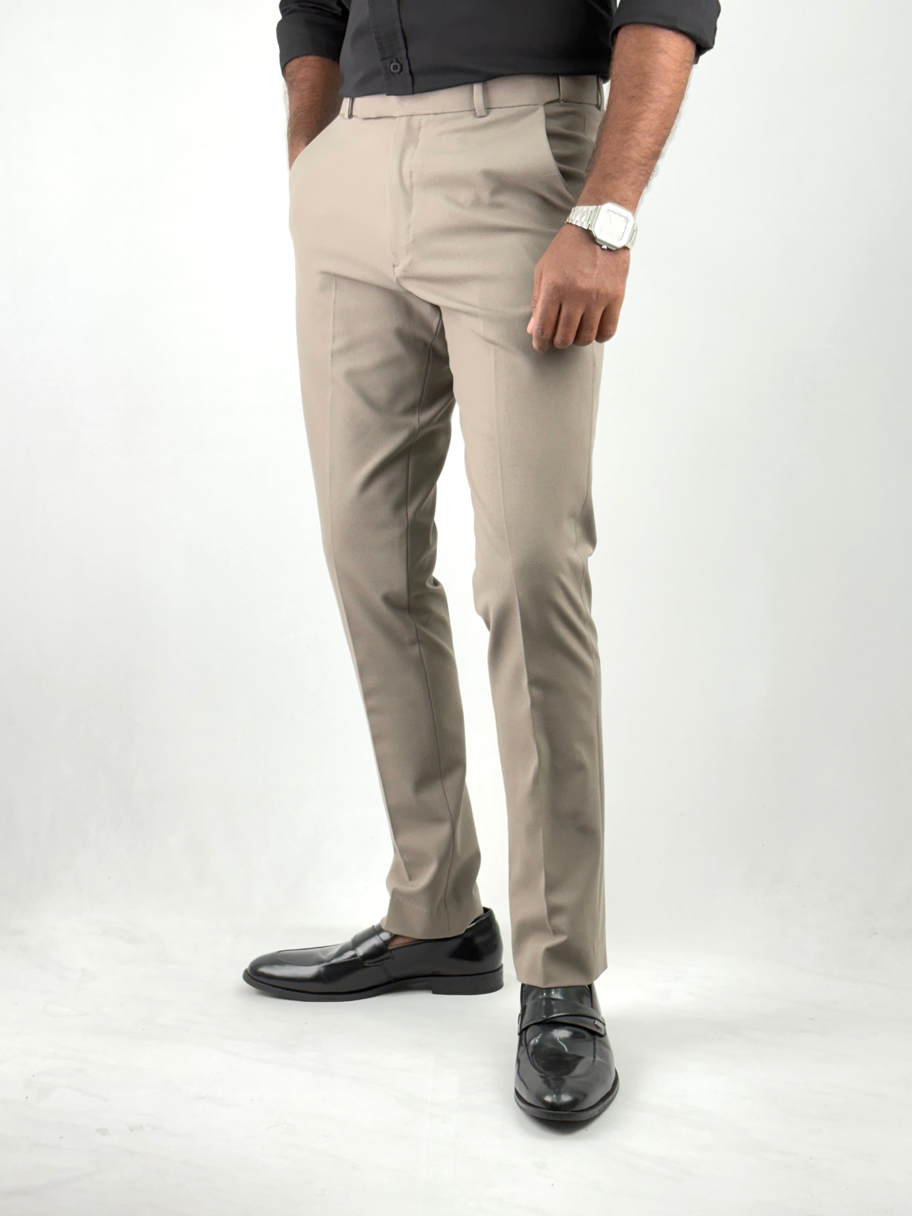 Light Brown Flexible Waist Formal Pants