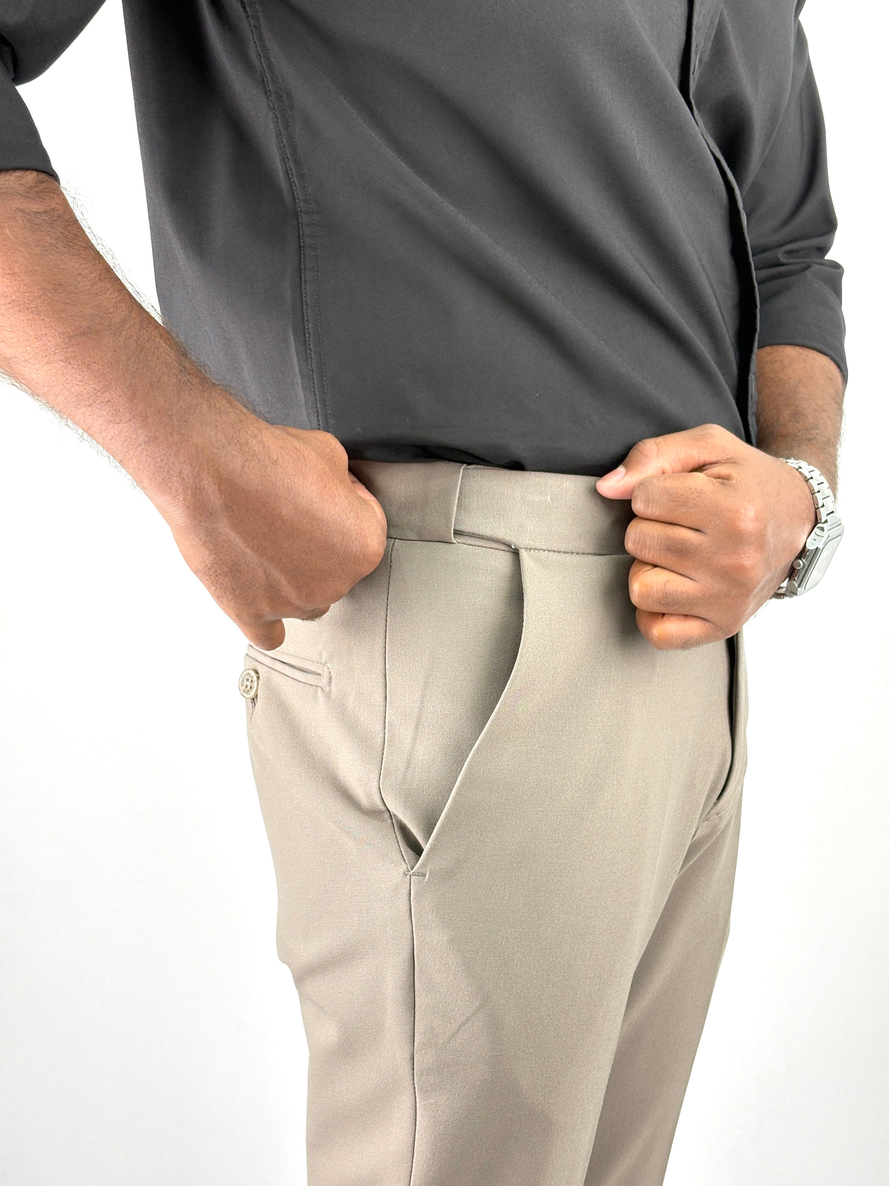 Light Brown Flexible Waist Formal Pants