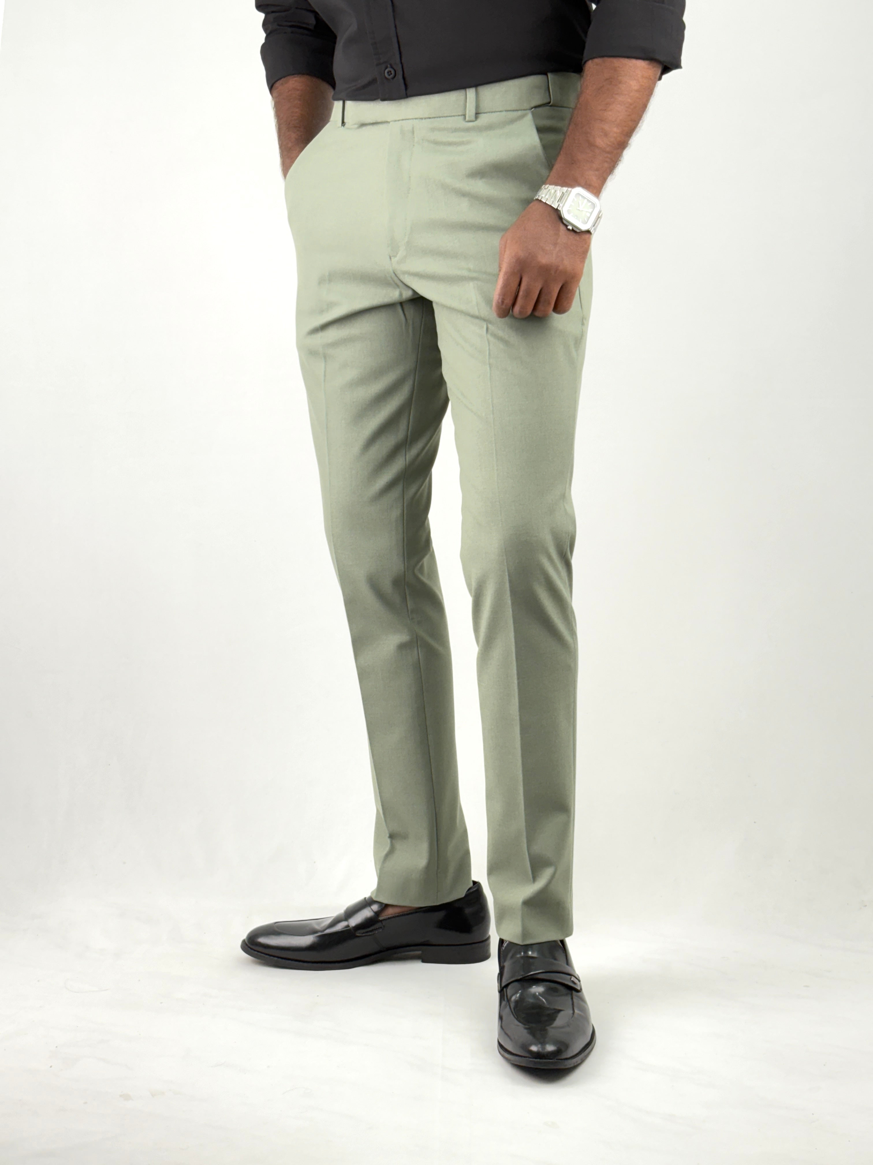 Green Flexible Waist Formal Pants