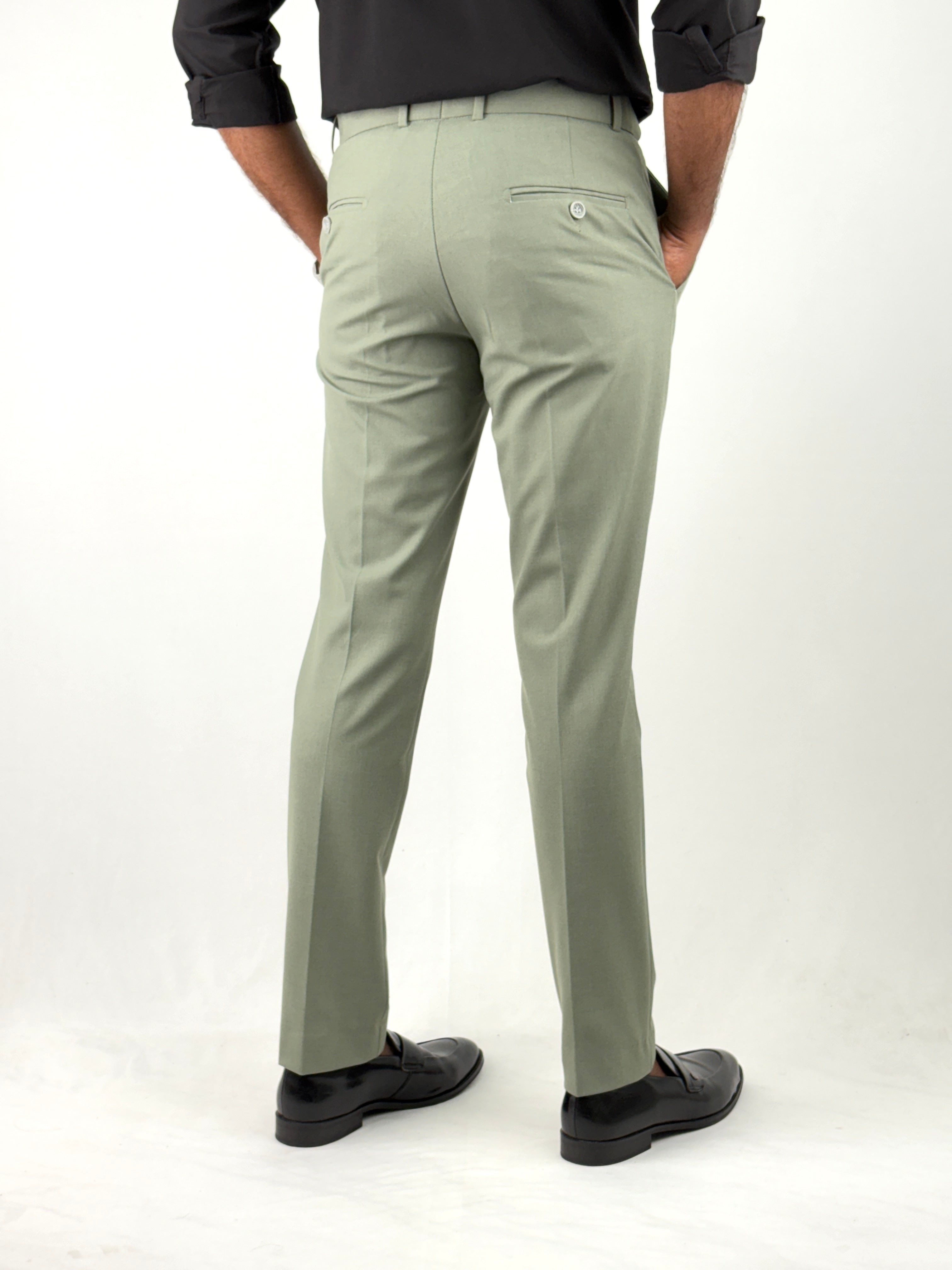Green Flexible Waist Formal Pants