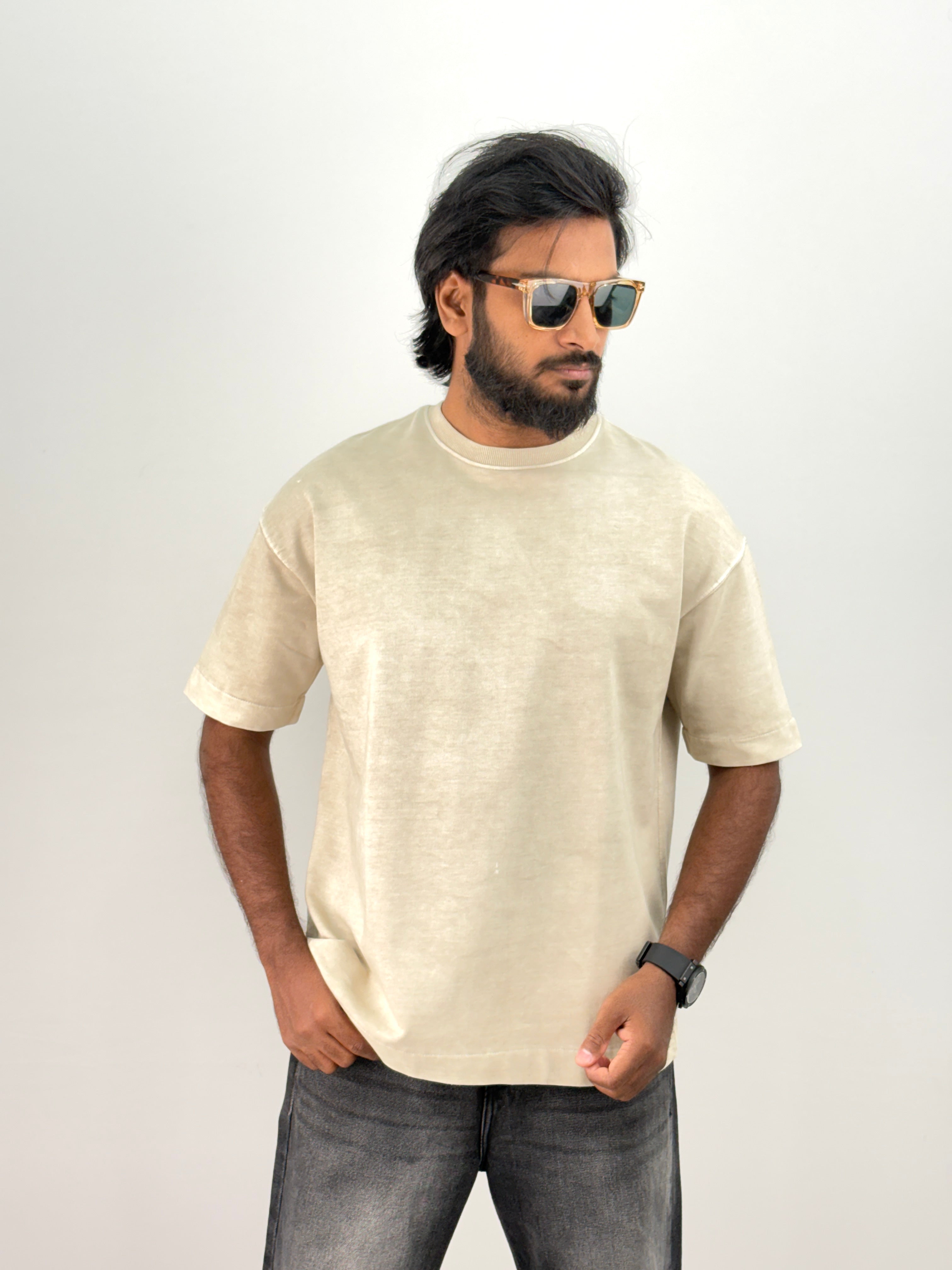 Beige Acid Wash Oversized T-Shirt