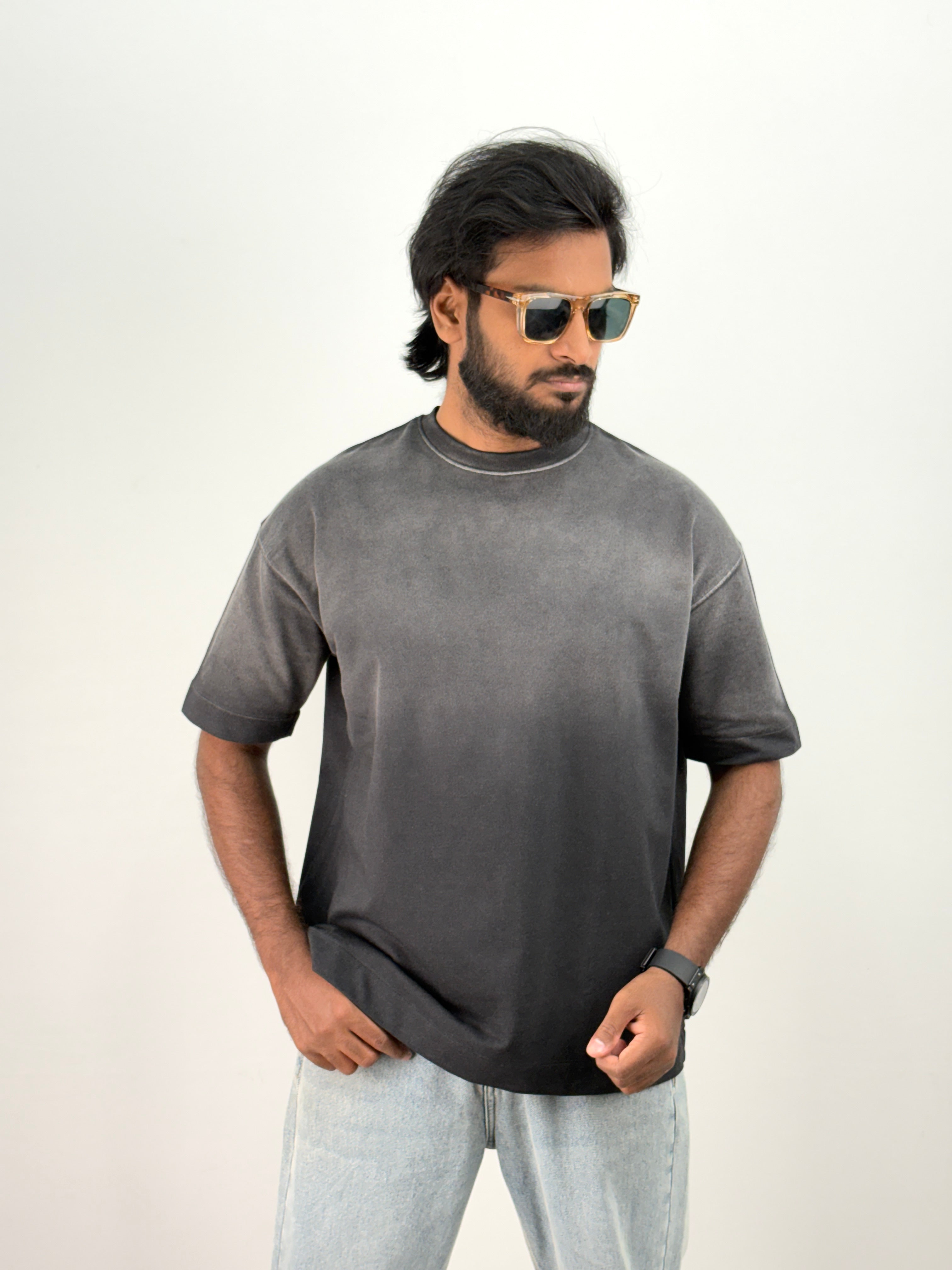 Dark Grey Acid Wash Oversized T-Shirt