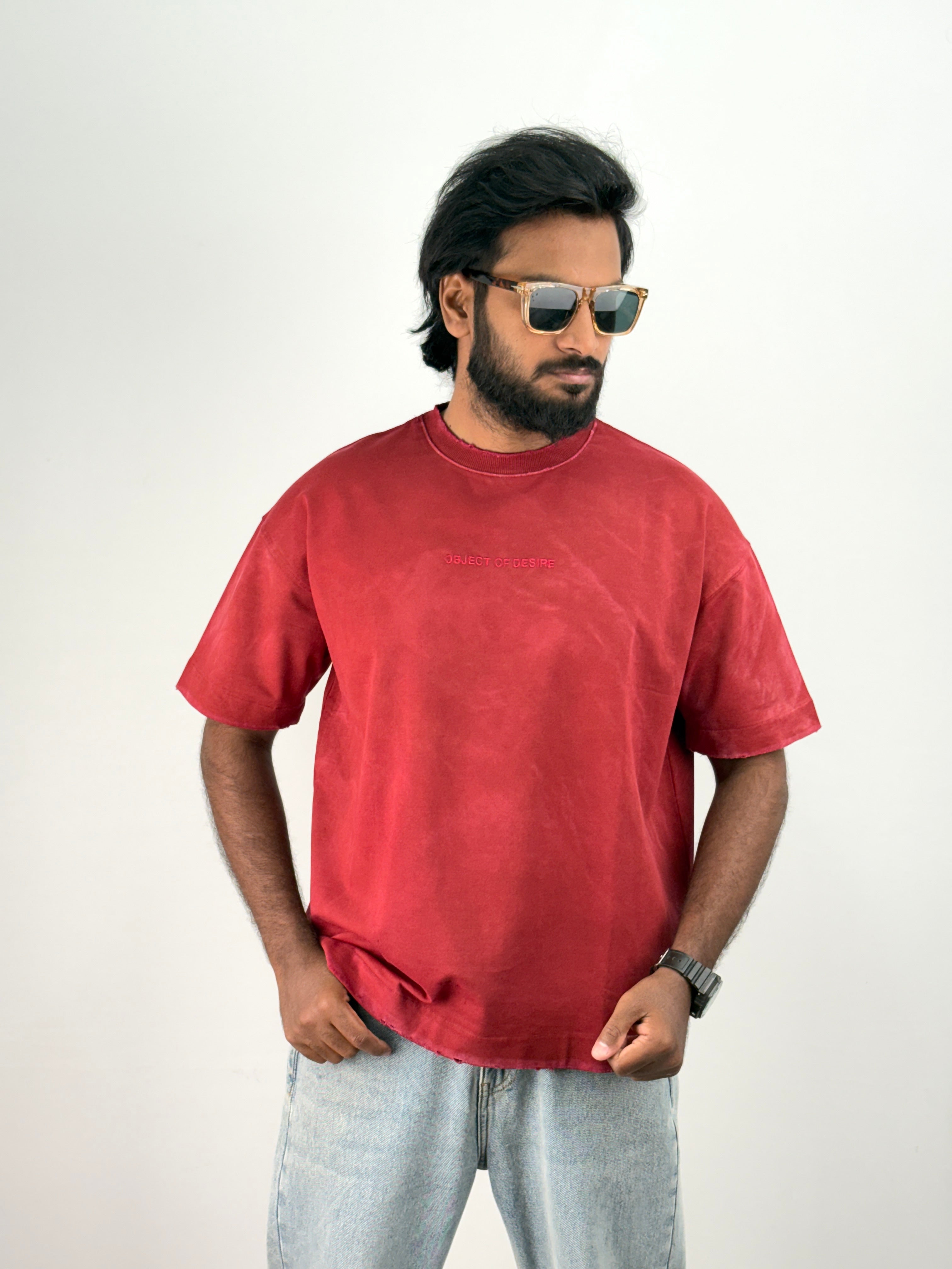 Red Acid Wash Oversized T-Shirt