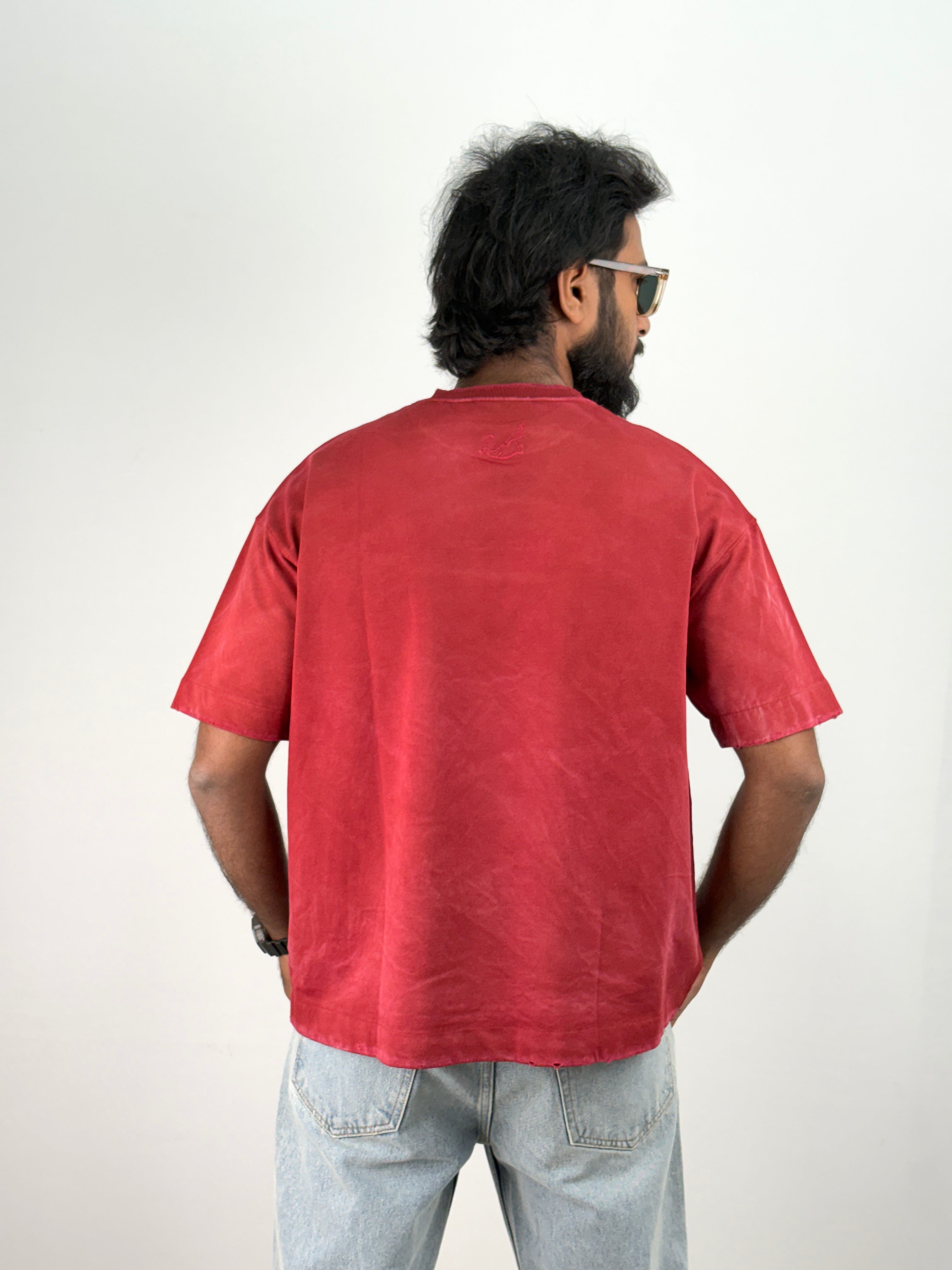 Red Acid Wash Oversized T-Shirt