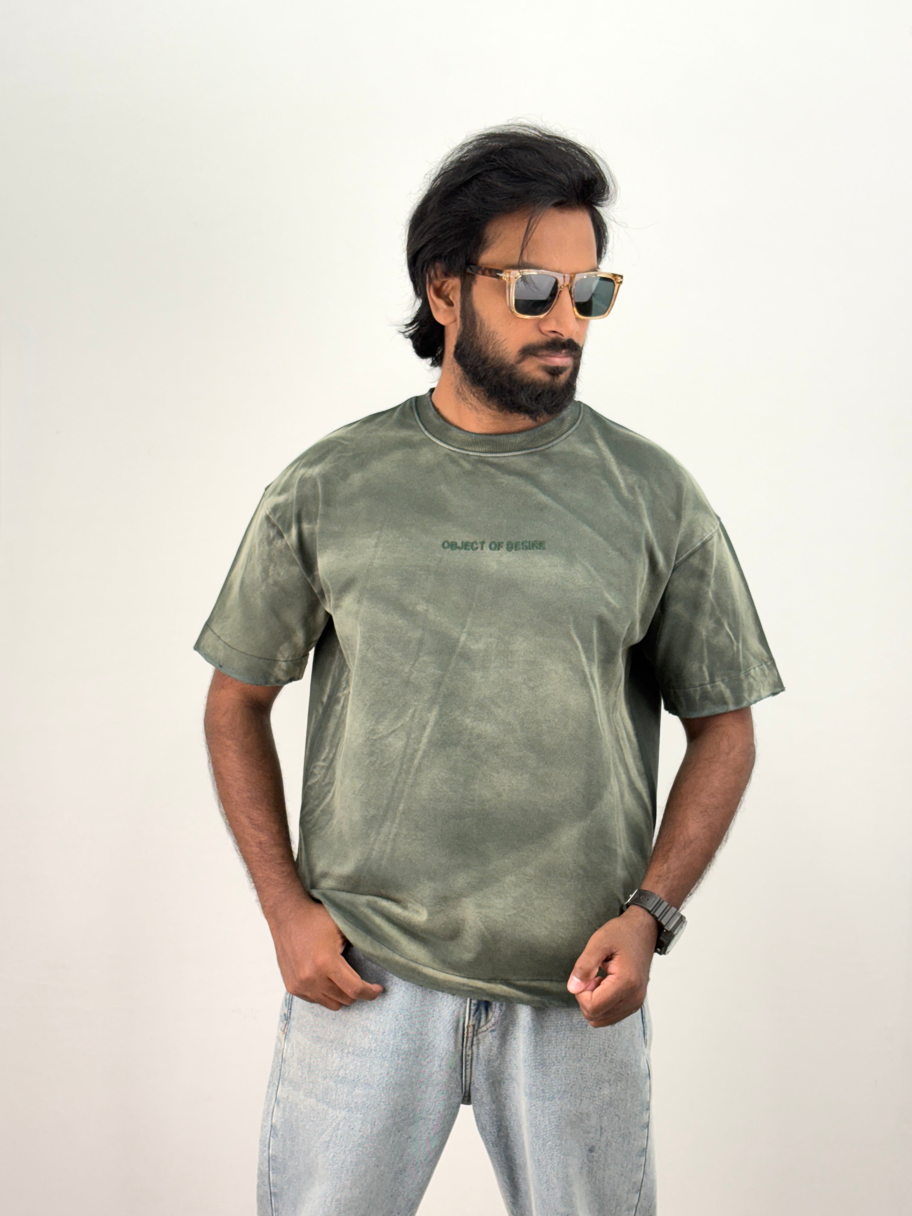 Dark Green Acid Wash Oversized T-Shirt