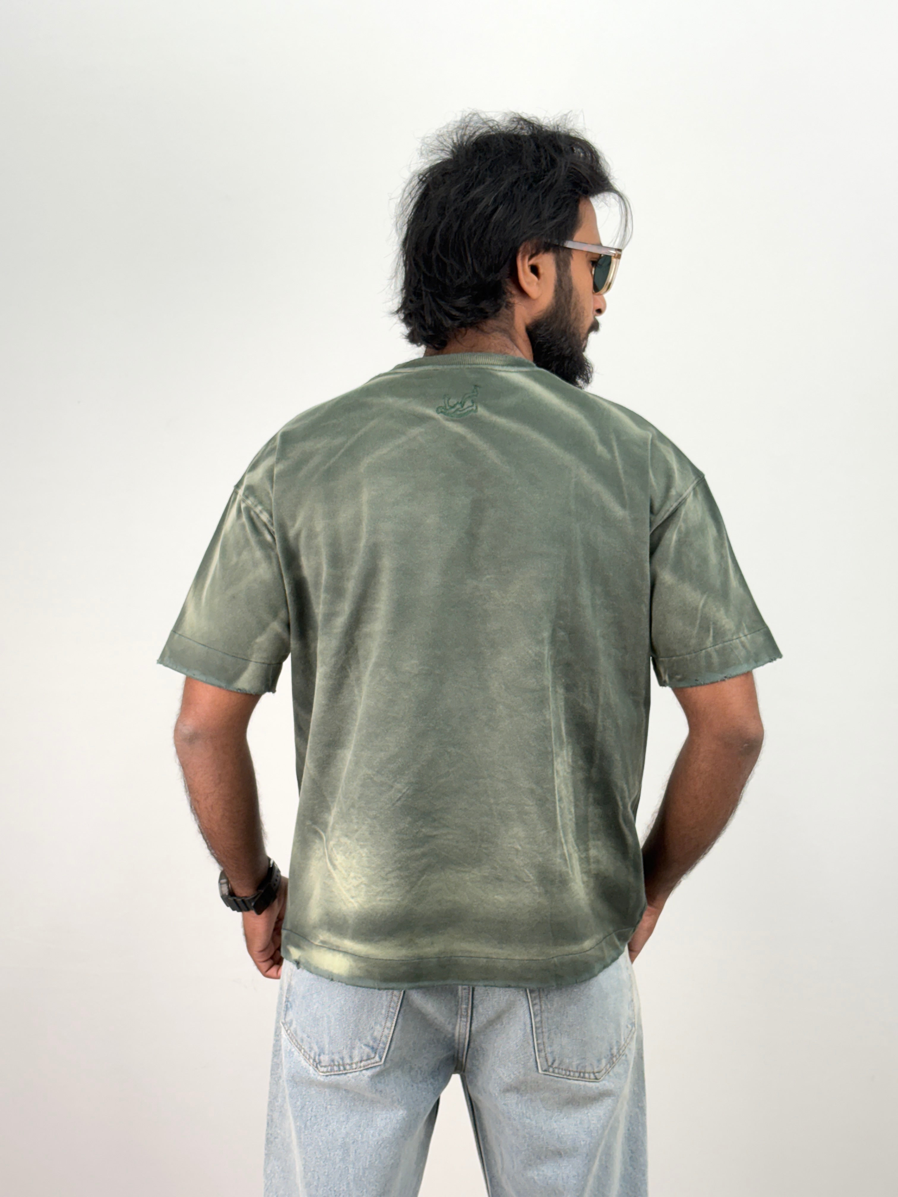 Dark Green Acid Wash Oversized T-Shirt