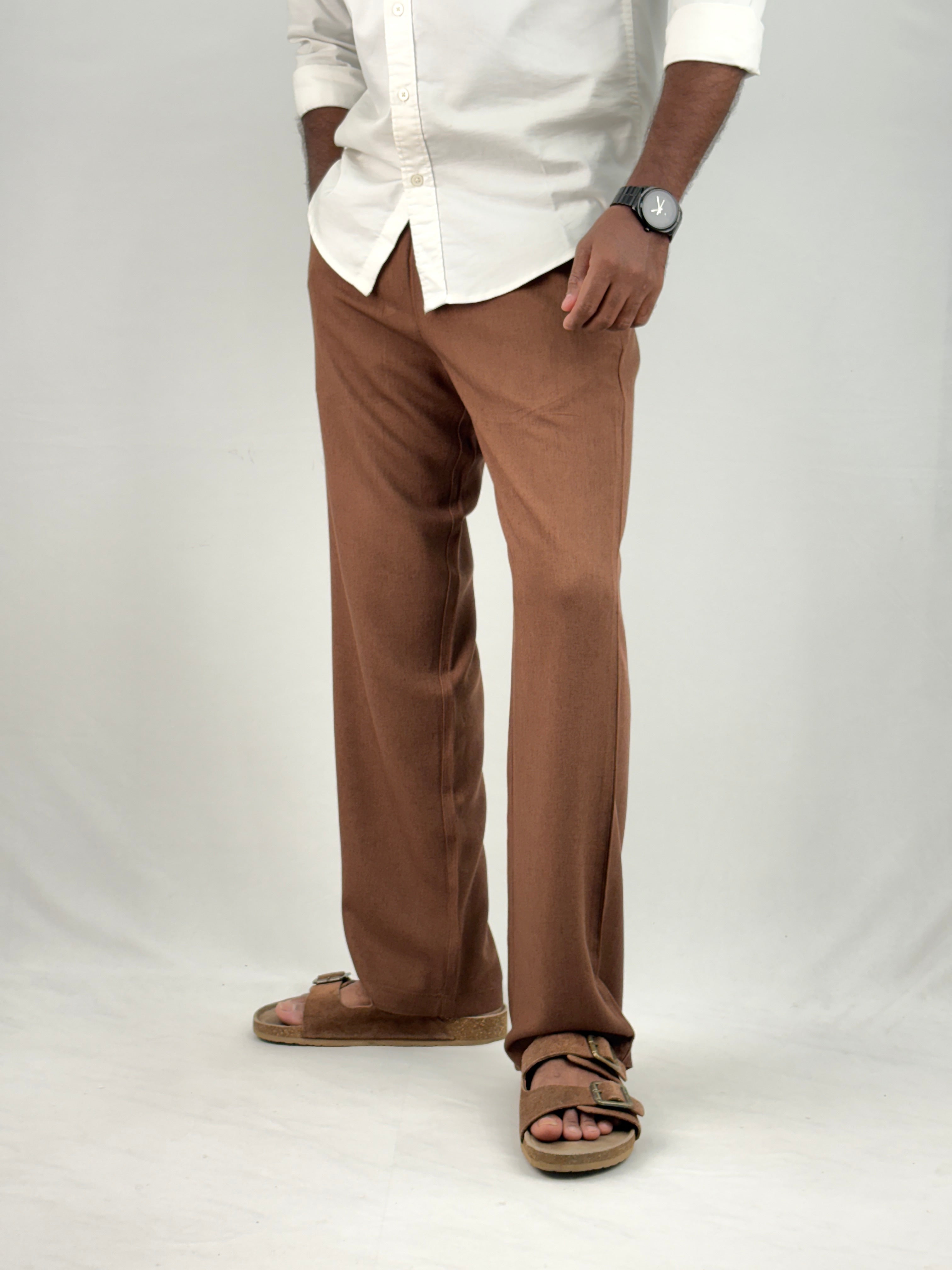 Brown Relaxed Fit Linen Pant 4