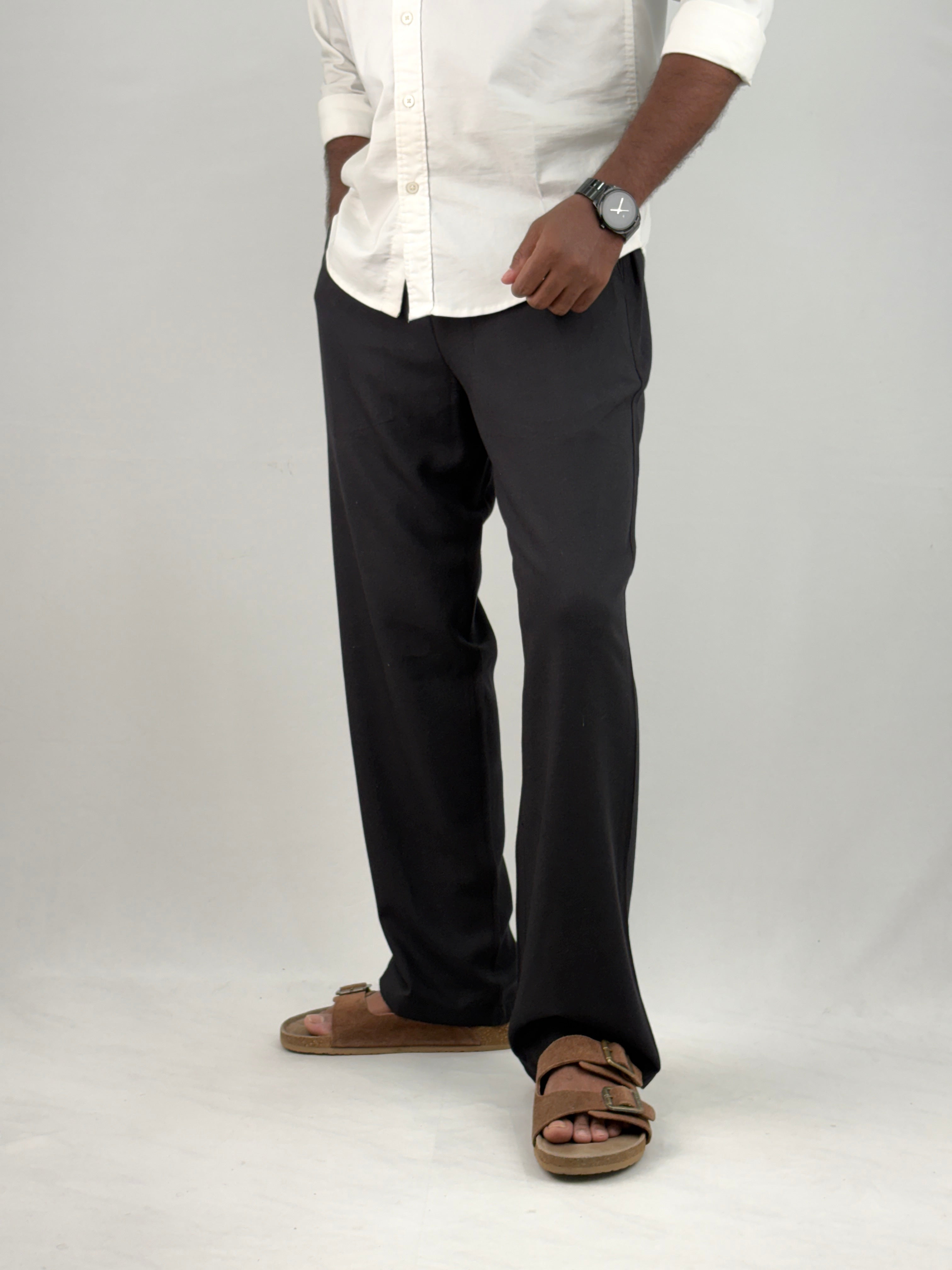 Black Relaxed Fit Linen Pant 4