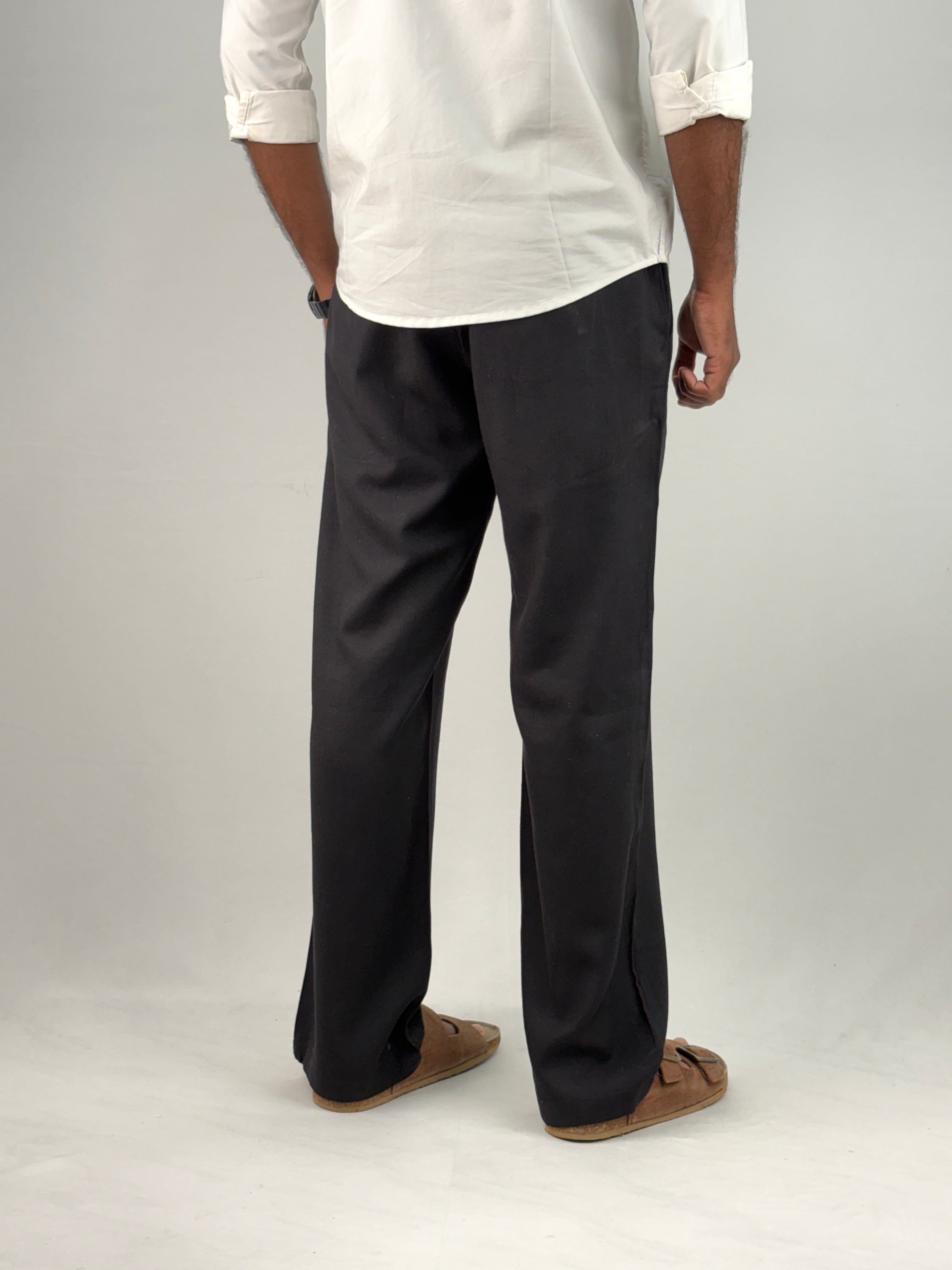 Black Relaxed Fit Linen Pant 4