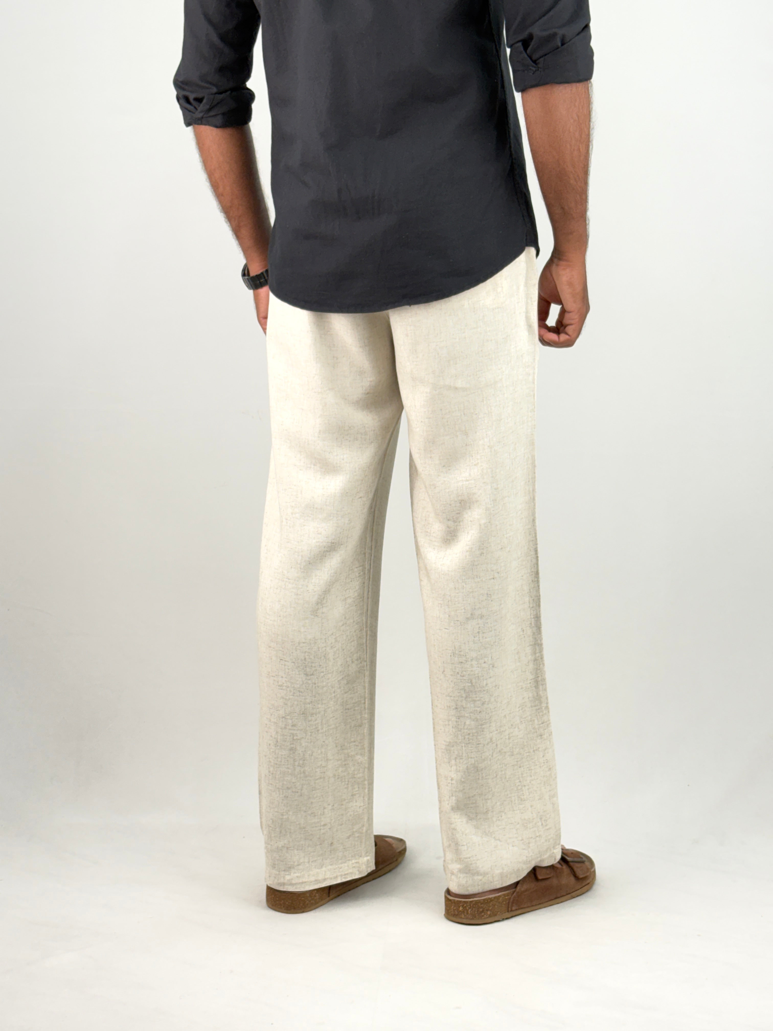 Cream Relaxed Fit Linen Pant 4