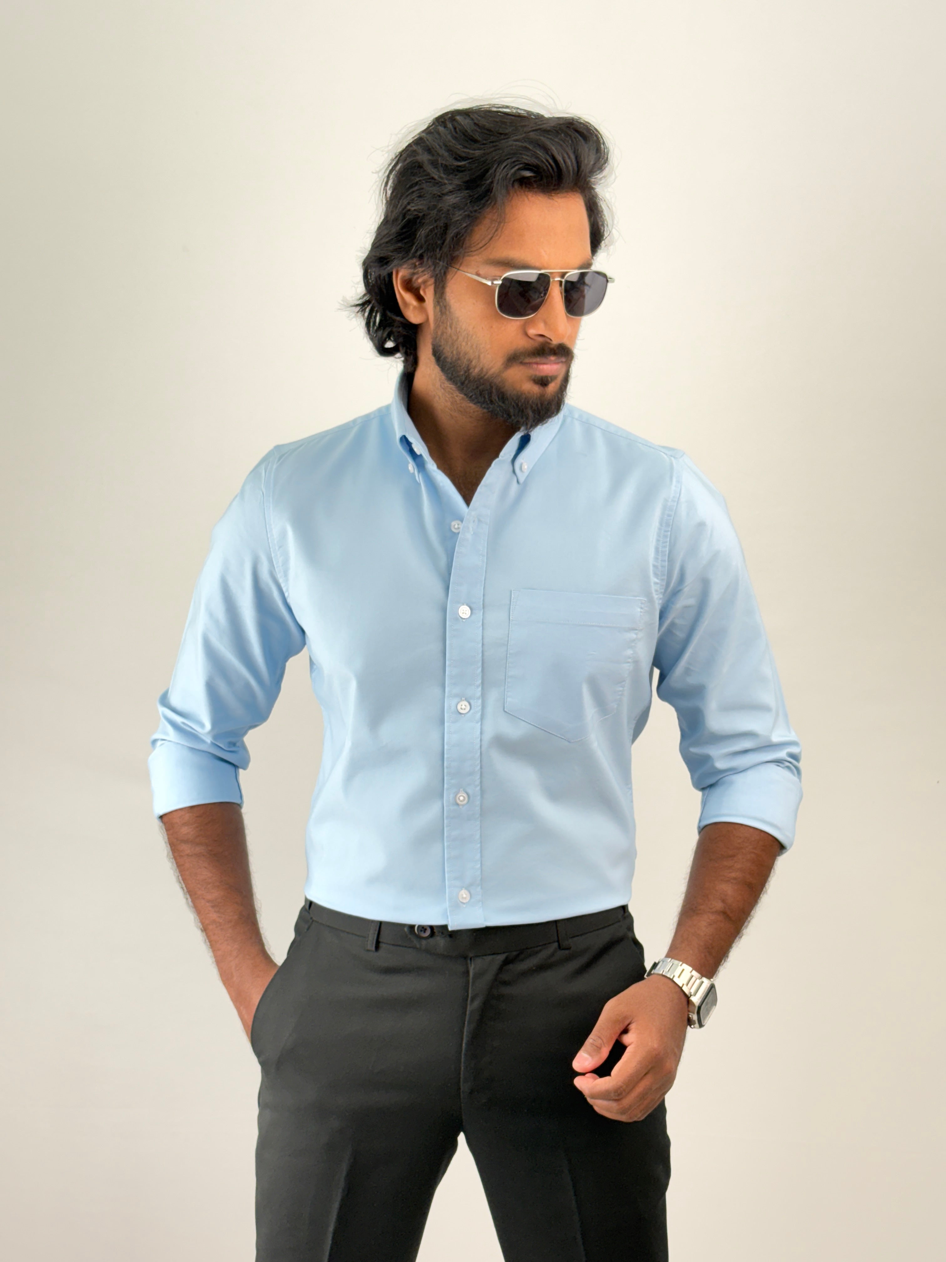 Ice Blue Plain Oxford Shirt 3