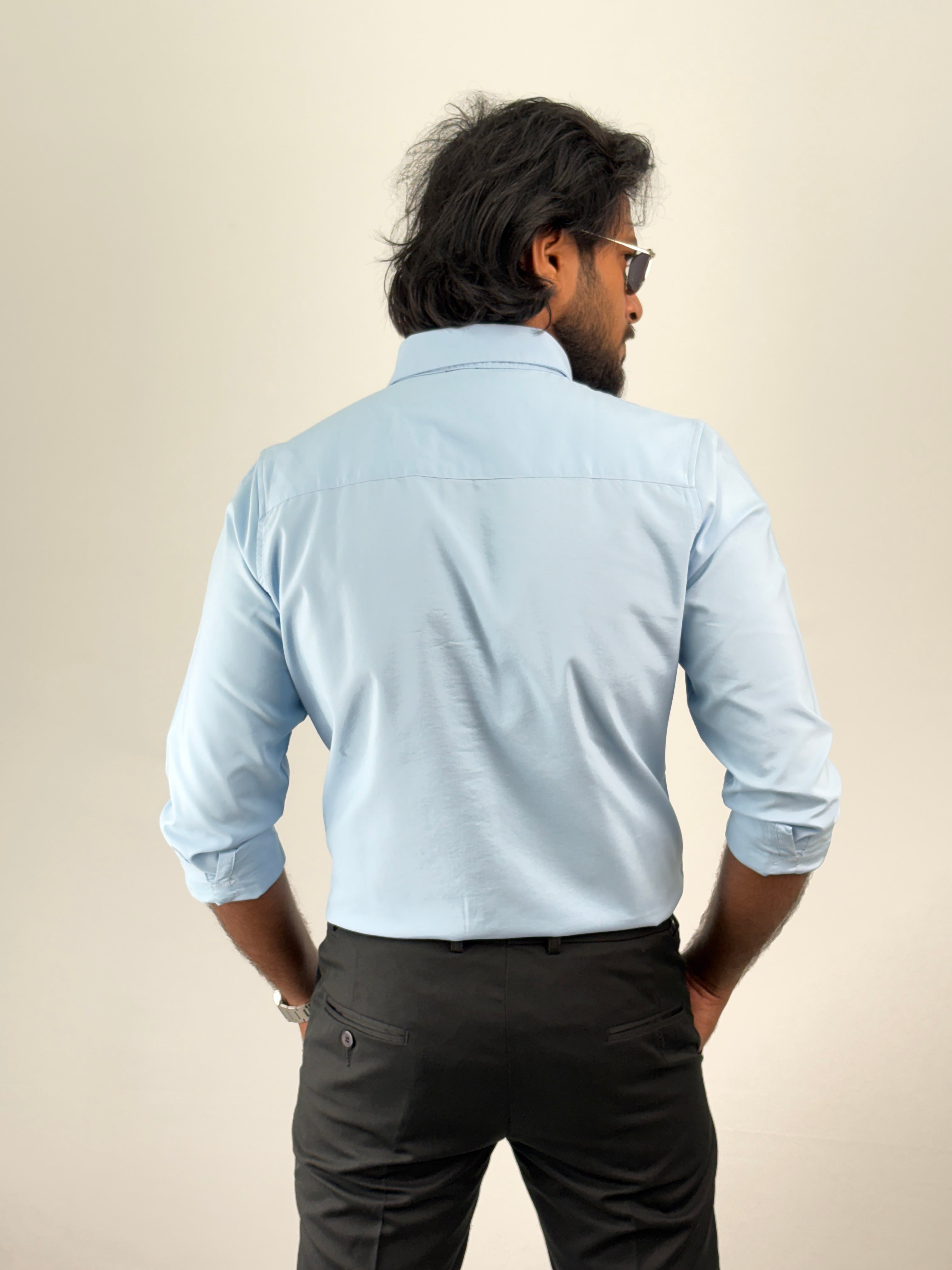 Ice Blue Plain Oxford Shirt 3