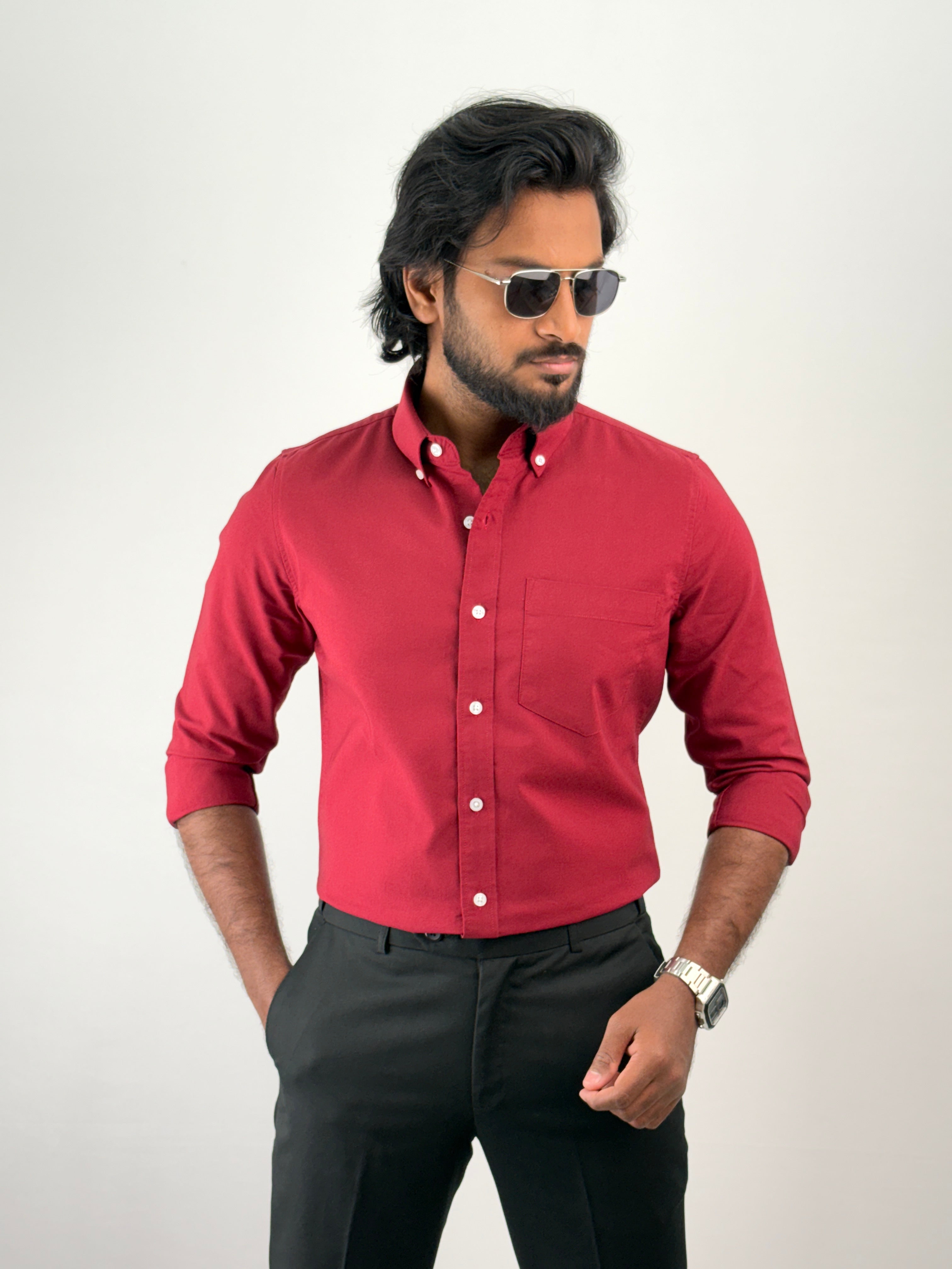 Red Plain Oxford Shirt 3