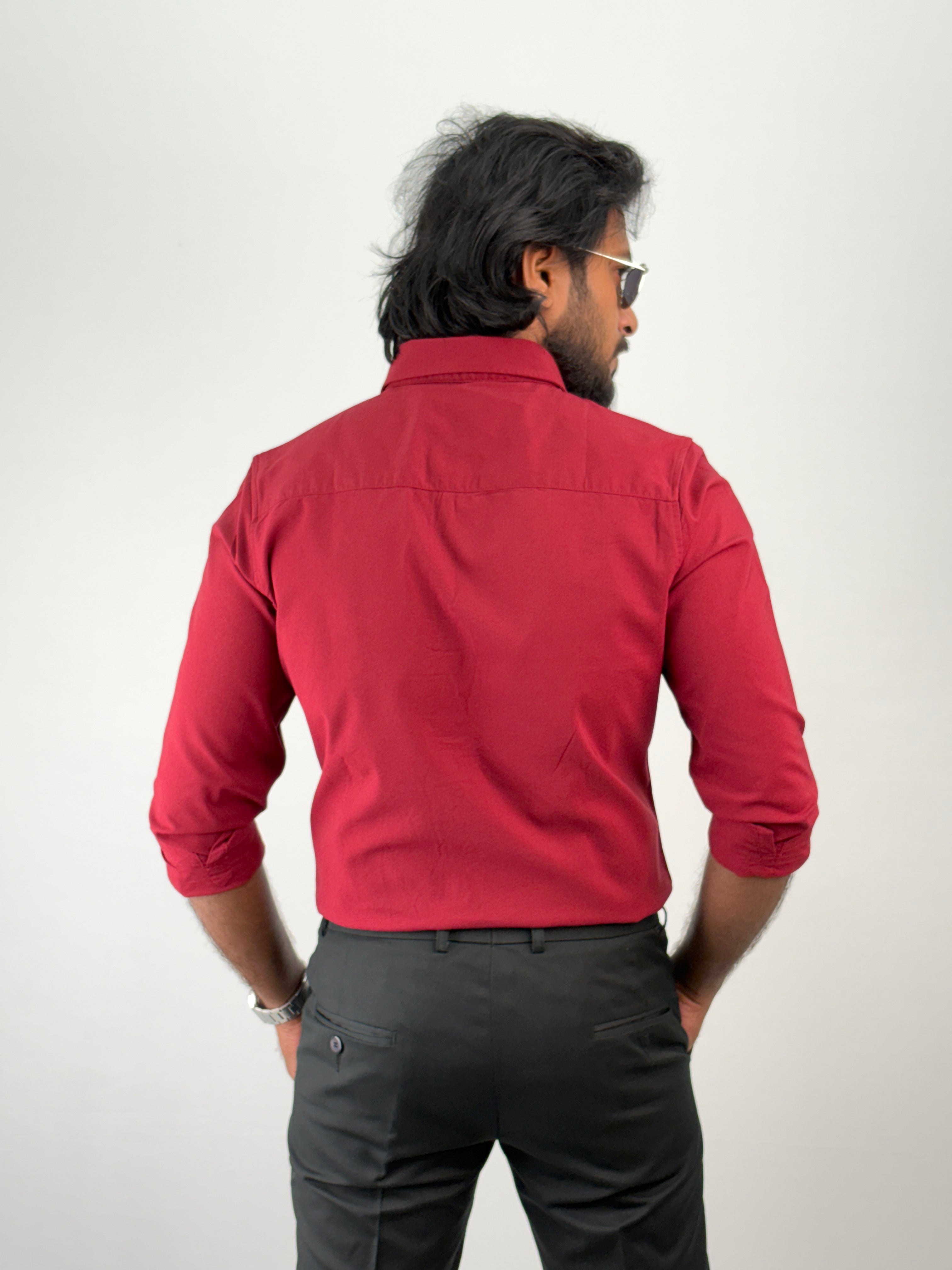 Red Plain Oxford Shirt 3