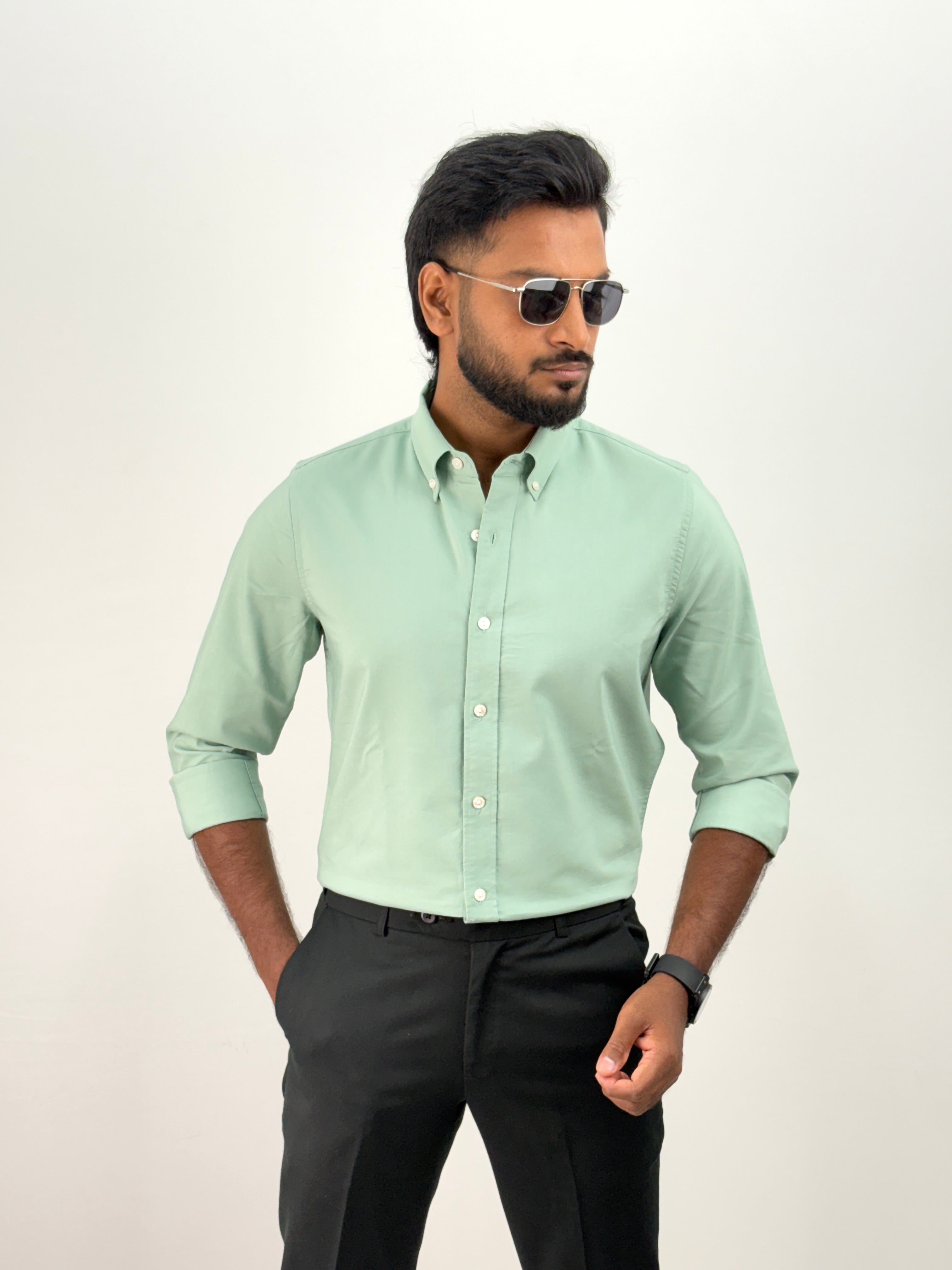 Light Green Plain Oxford Shirt 6