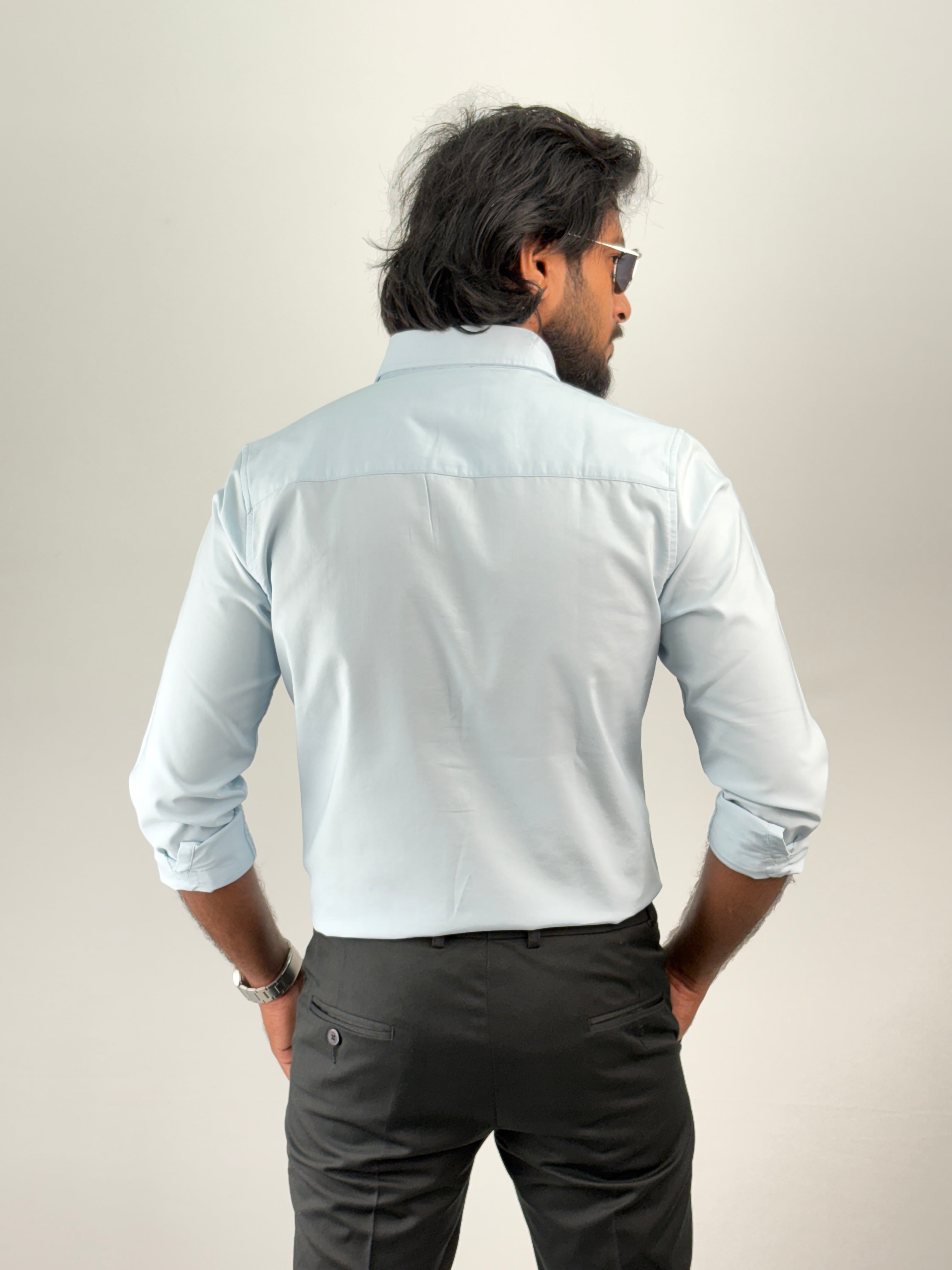 Ice Blue Plain Oxford Shirt 3