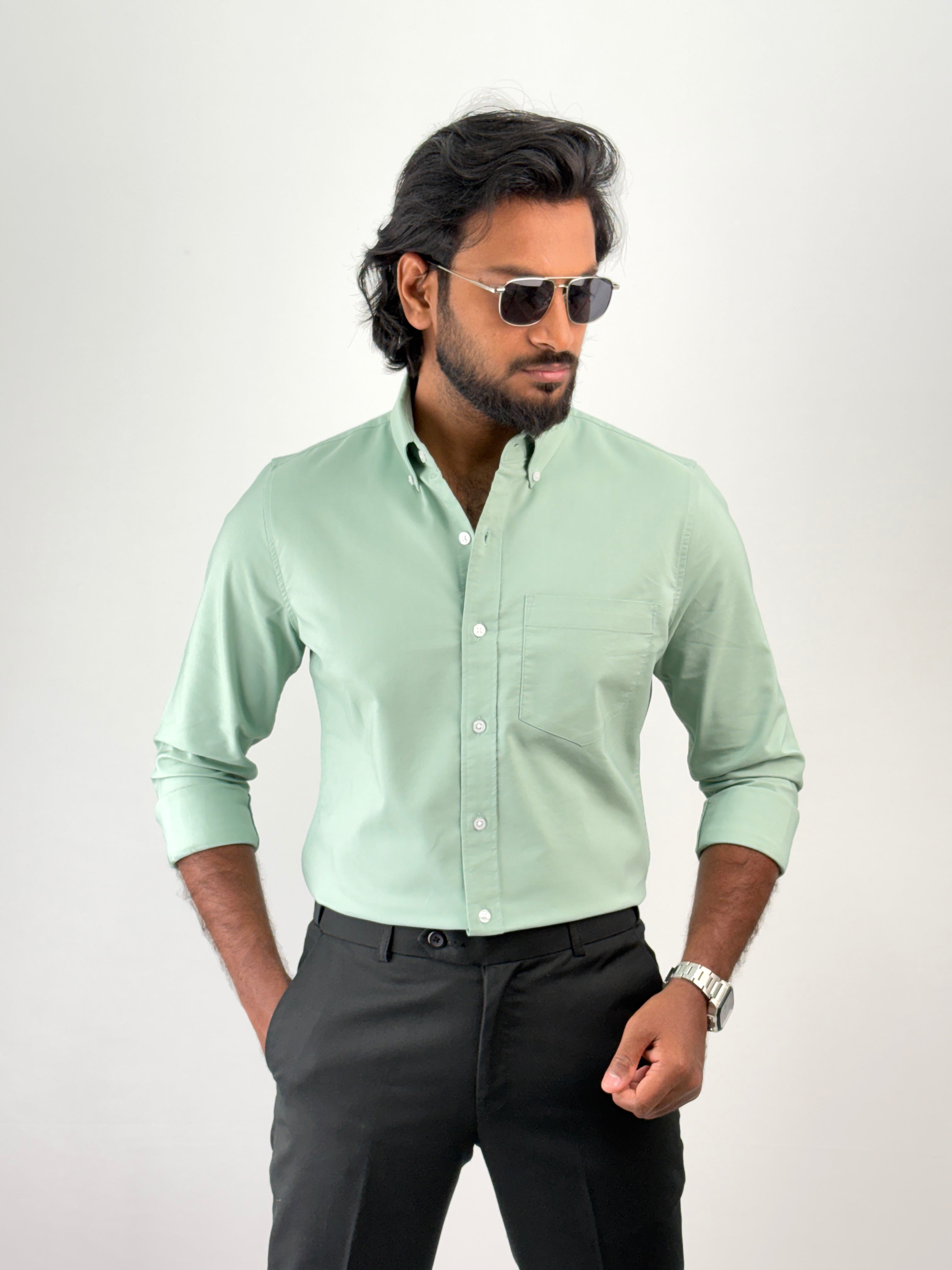 Light Green Plain Oxford Shirt 3
