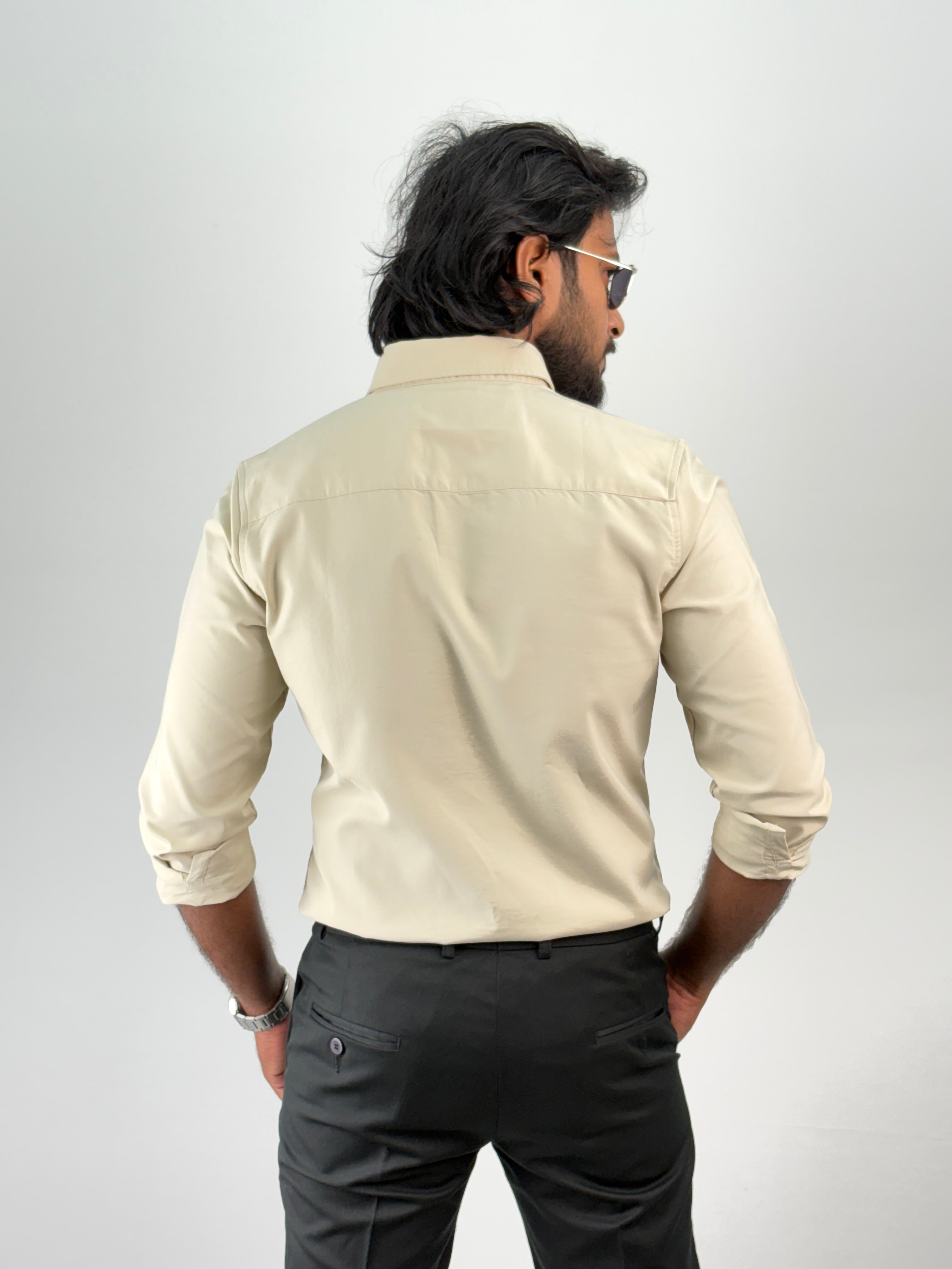 Beige Plain Oxford Shirt 3