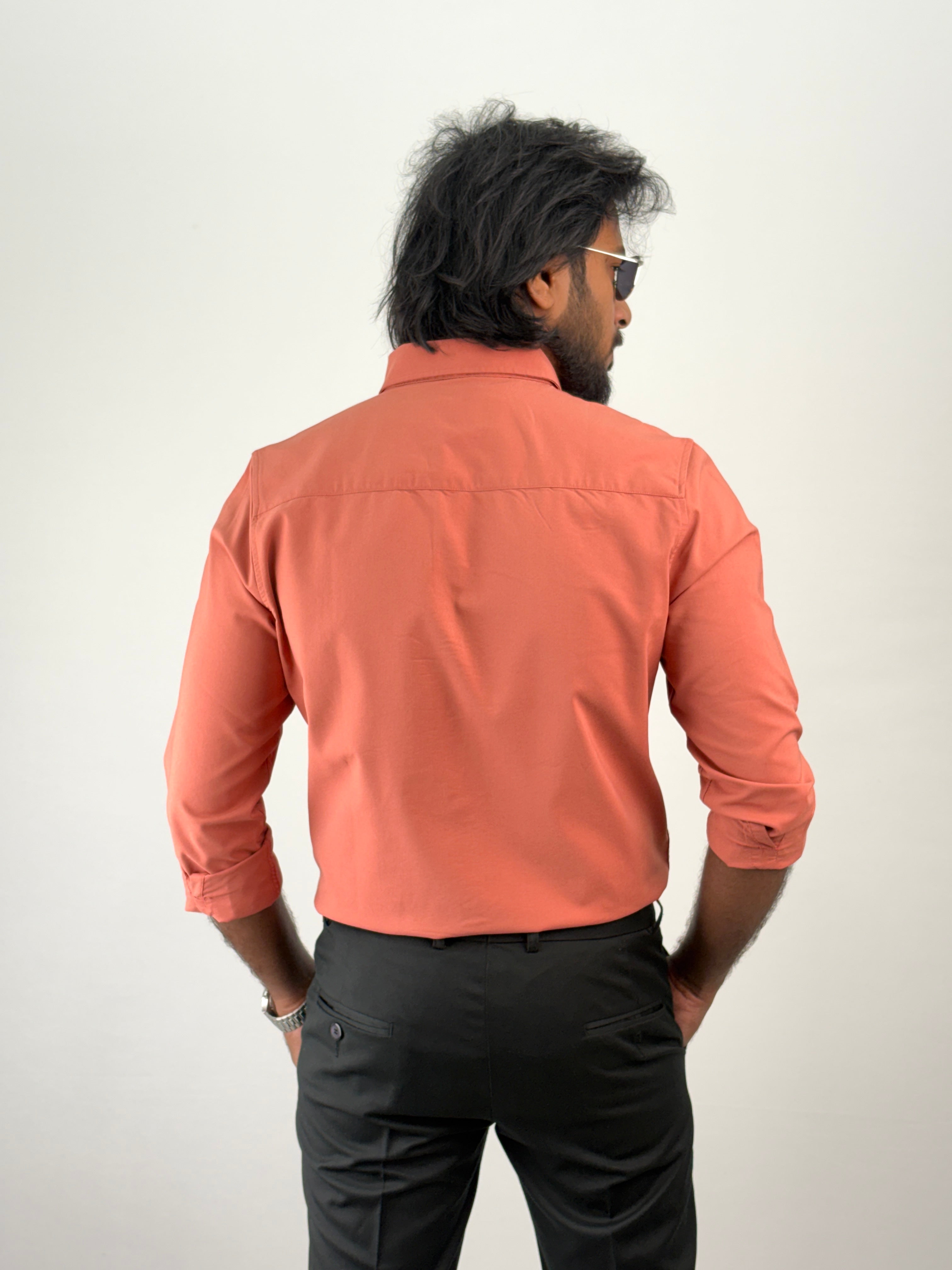 Orange Plain Oxford Shirt 3