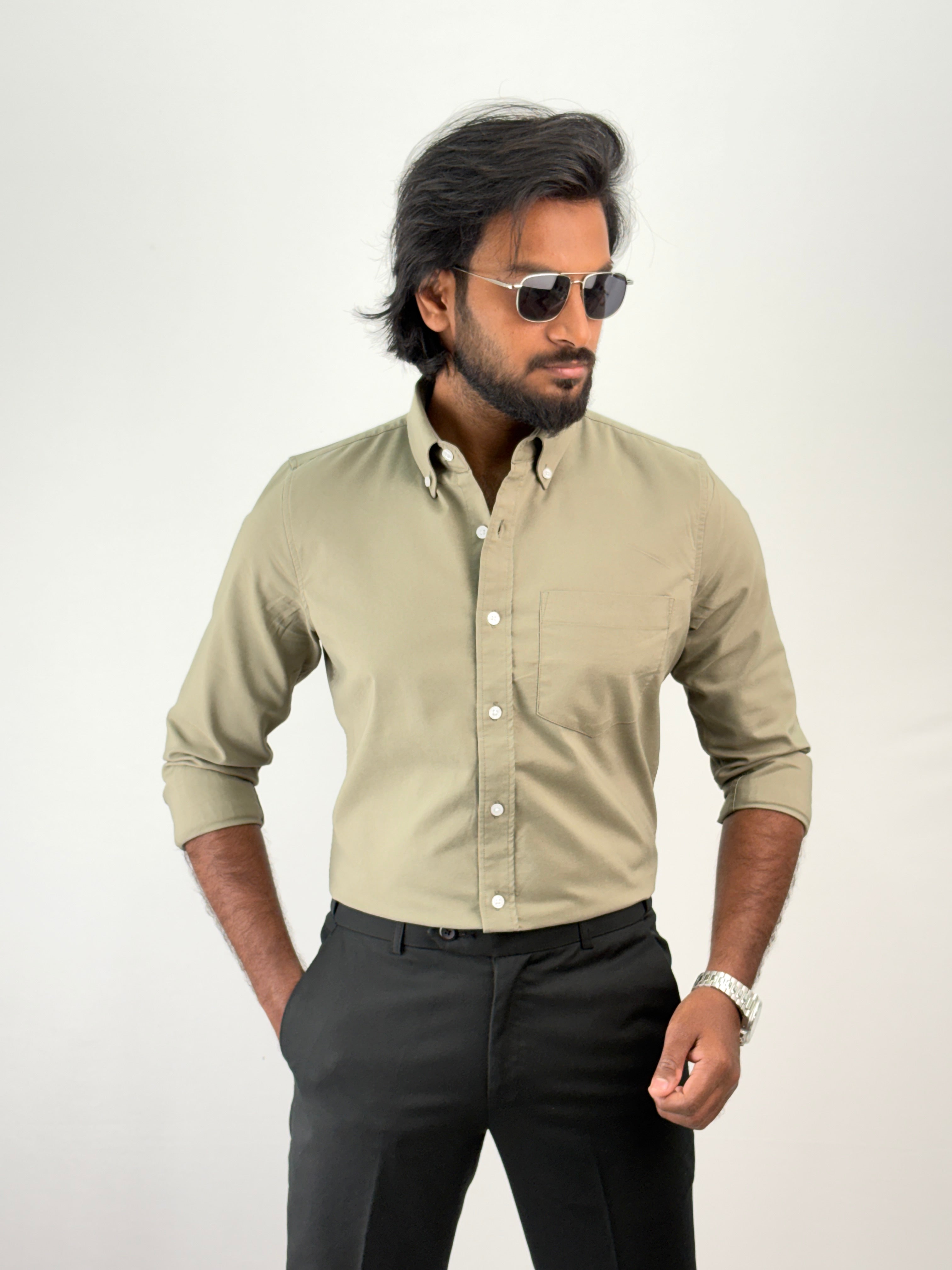 Light Olive Plain Oxford Shirt 3