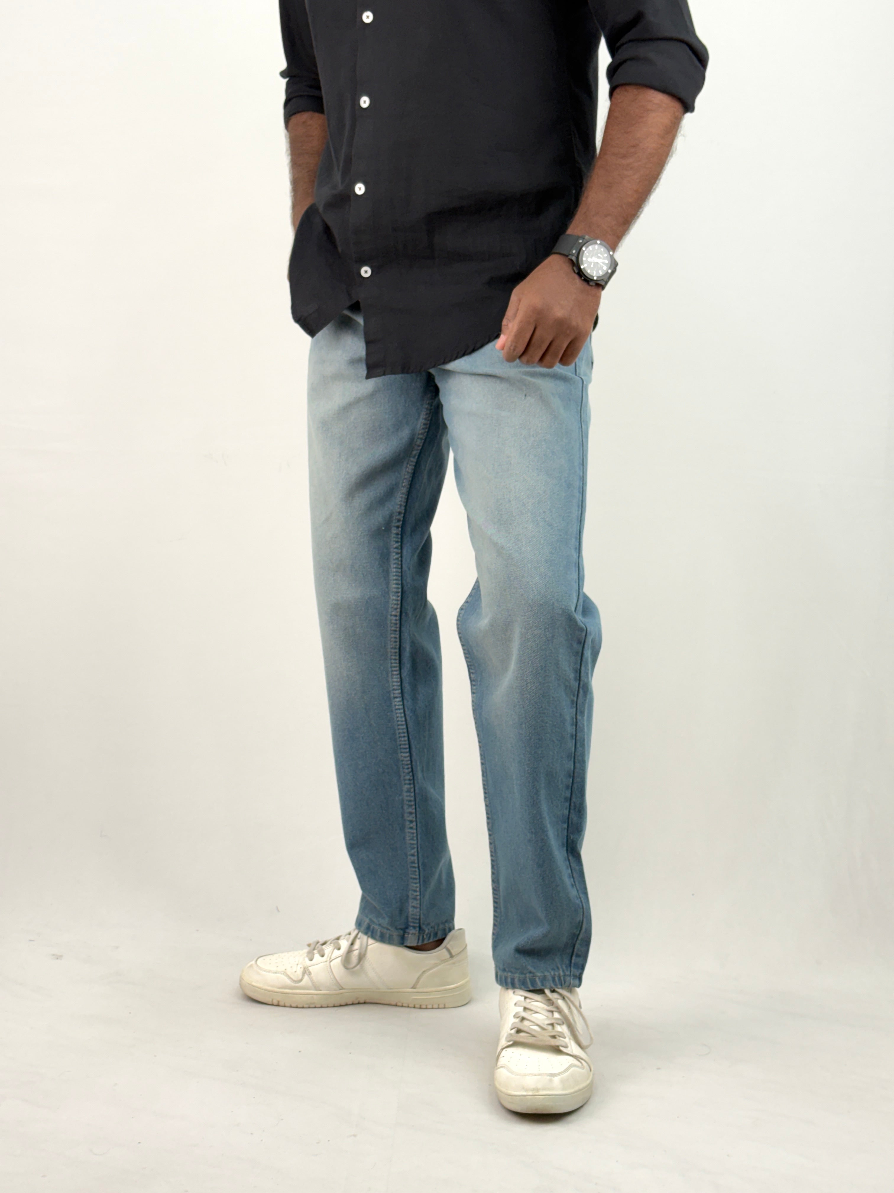 Teal Blue Semi Baggy Jean