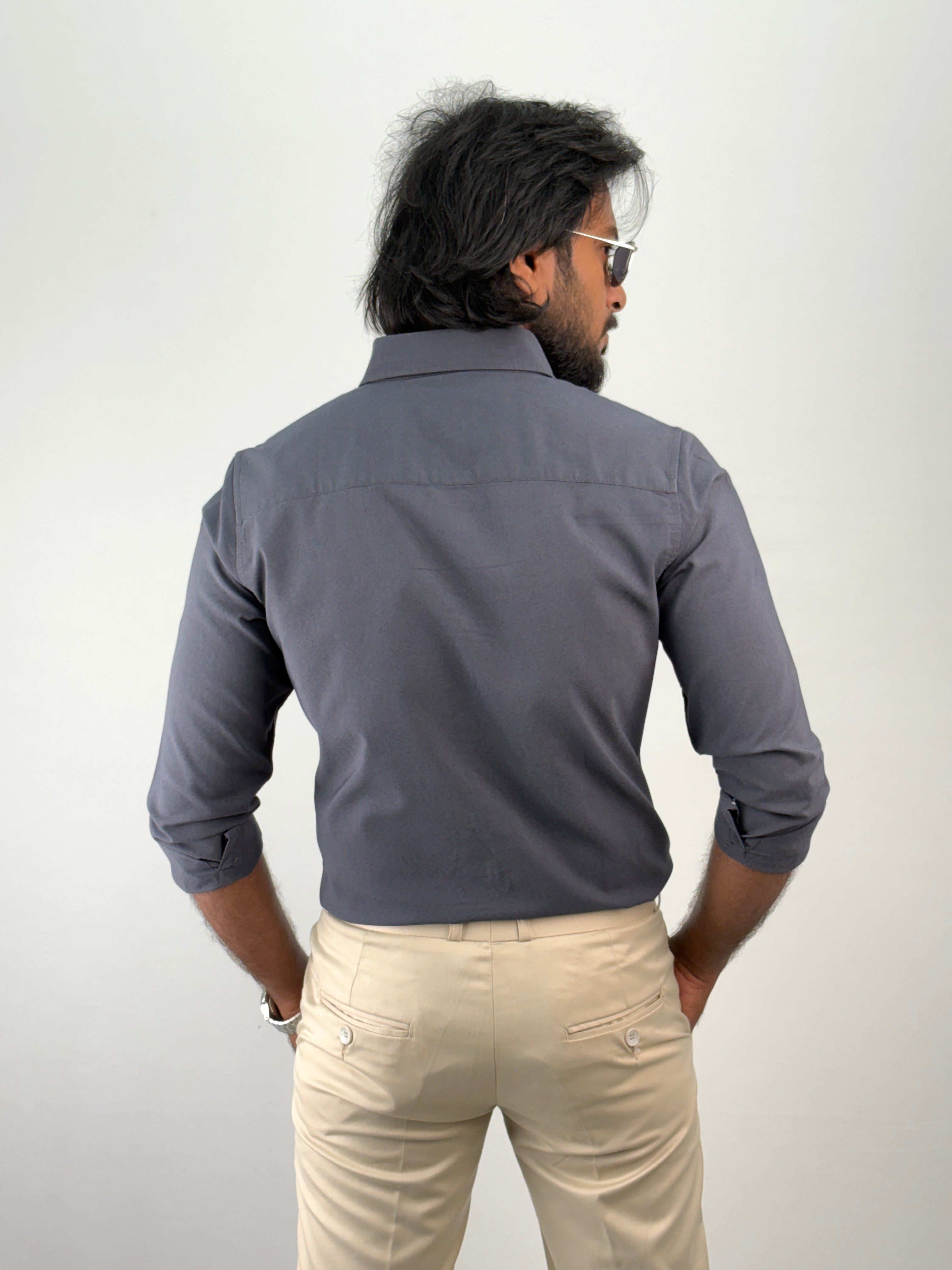 Dark Grey Plain Oxford Shirt 3
