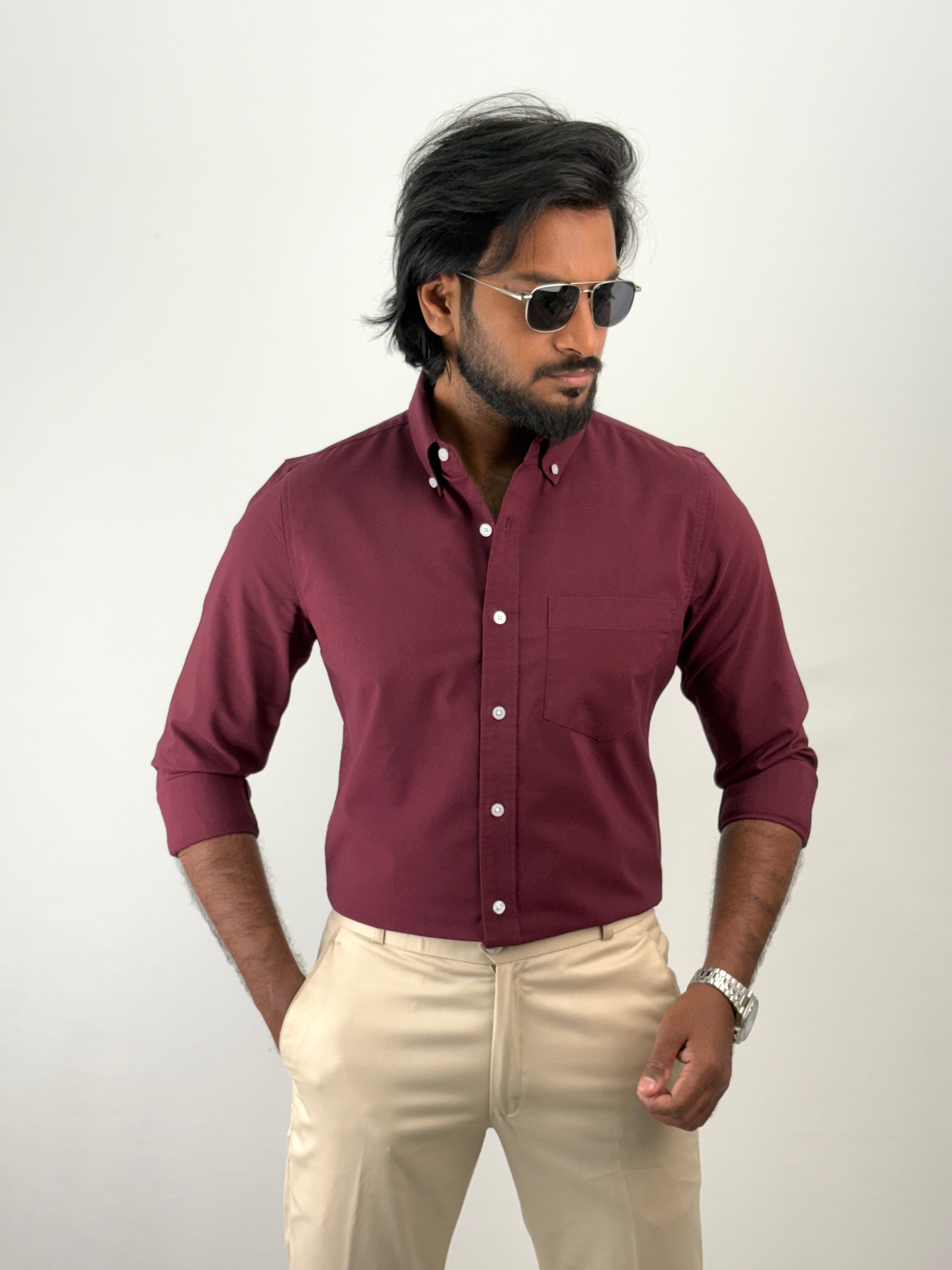 Maroon Plain Oxford Shirt 3