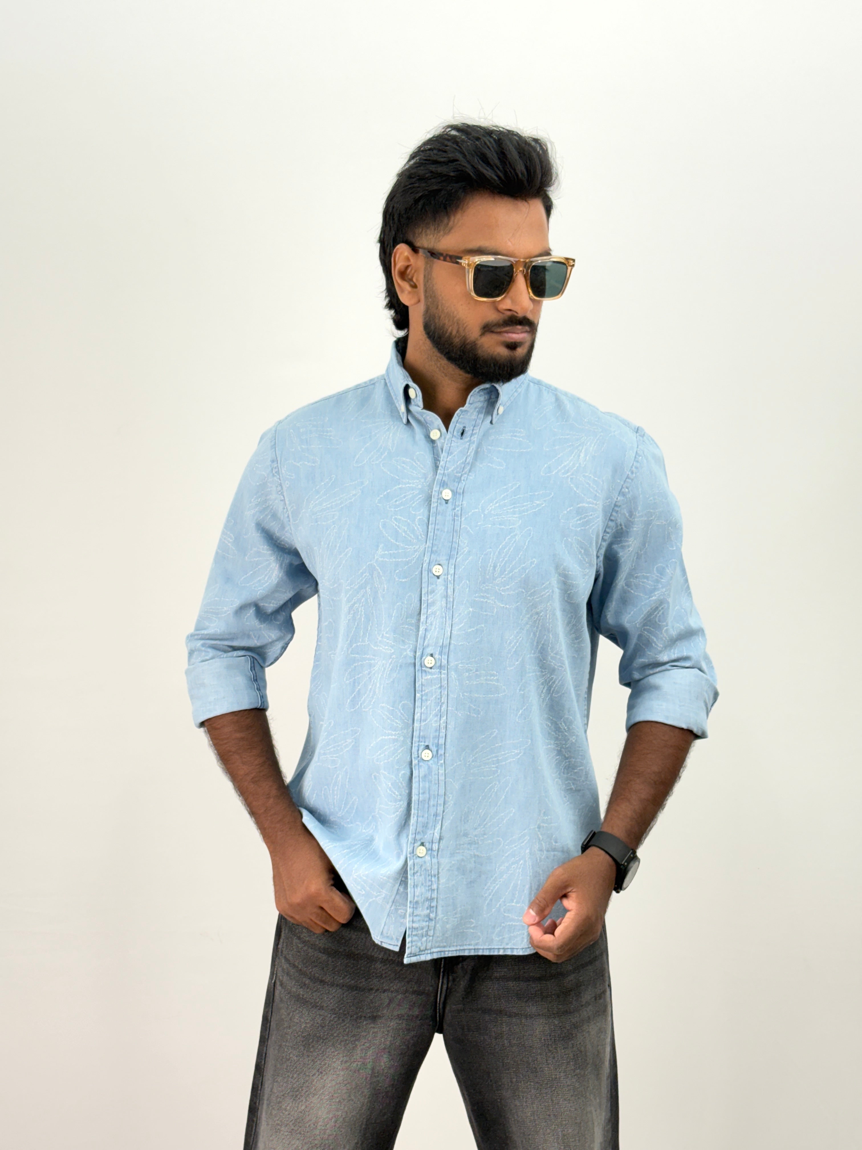 Ice Blue 1 Denim Printed Shirt
