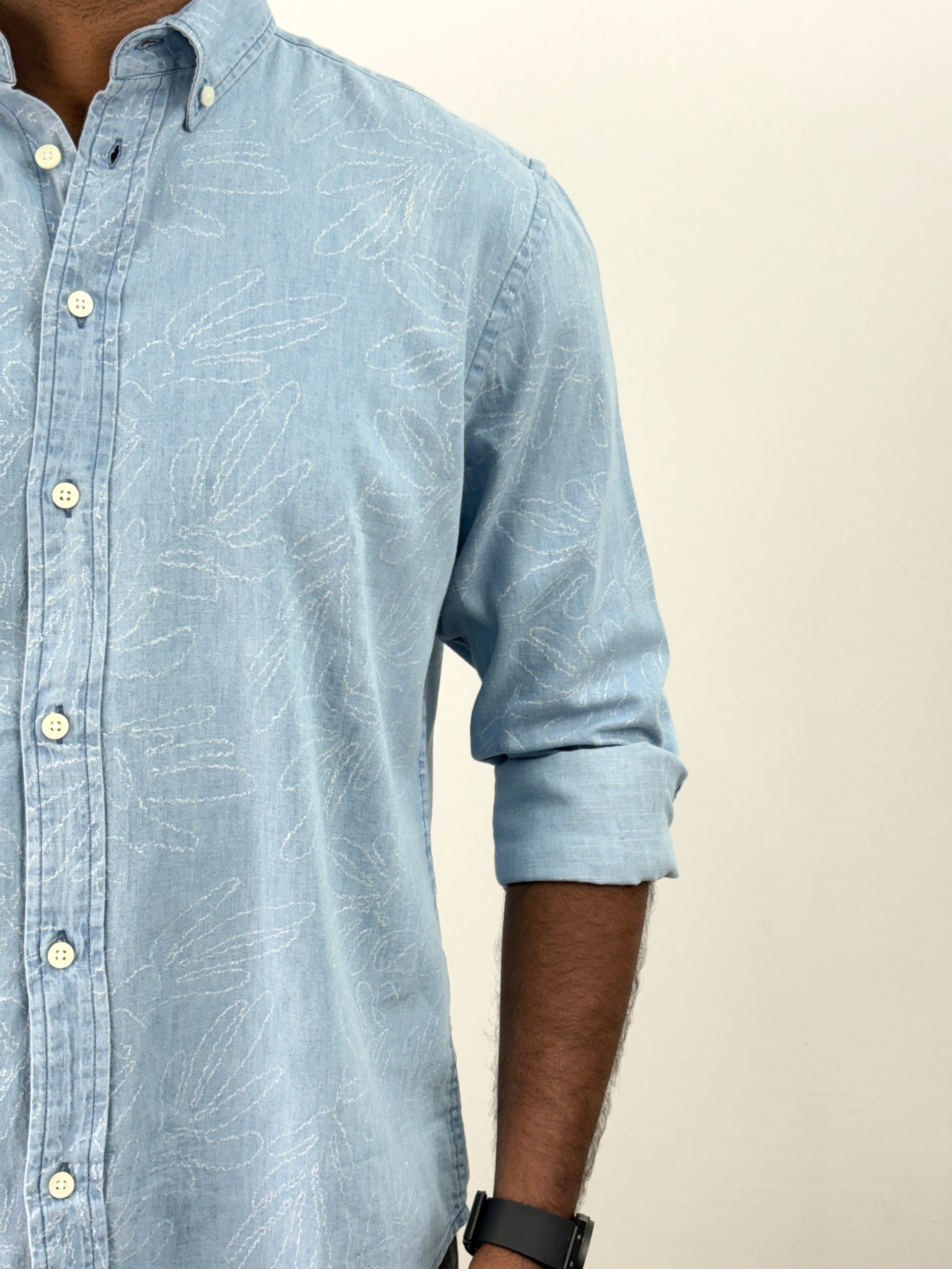 Ice Blue 1 Denim Printed Shirt