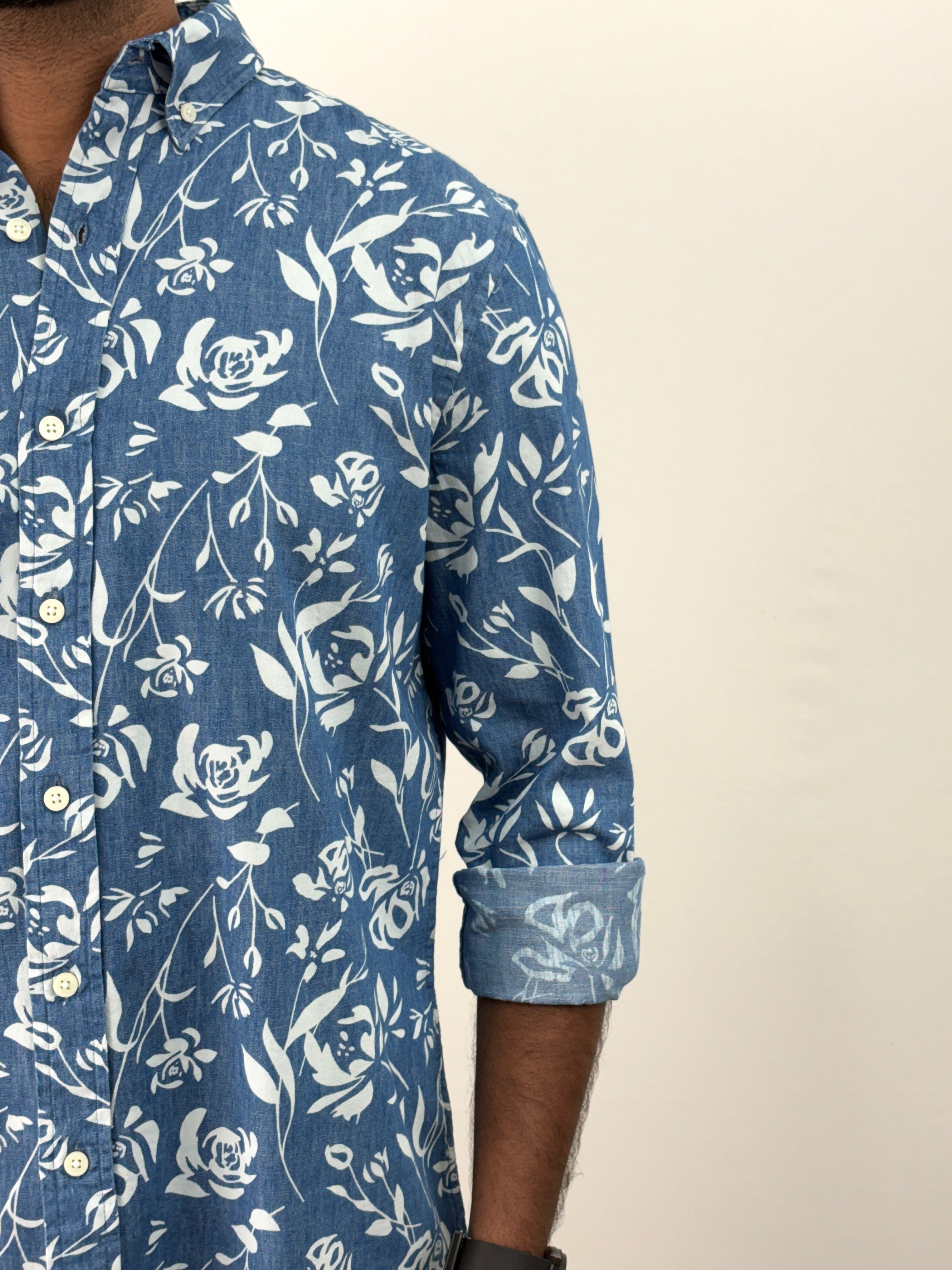 Blue 4 Denim Printed Shirt