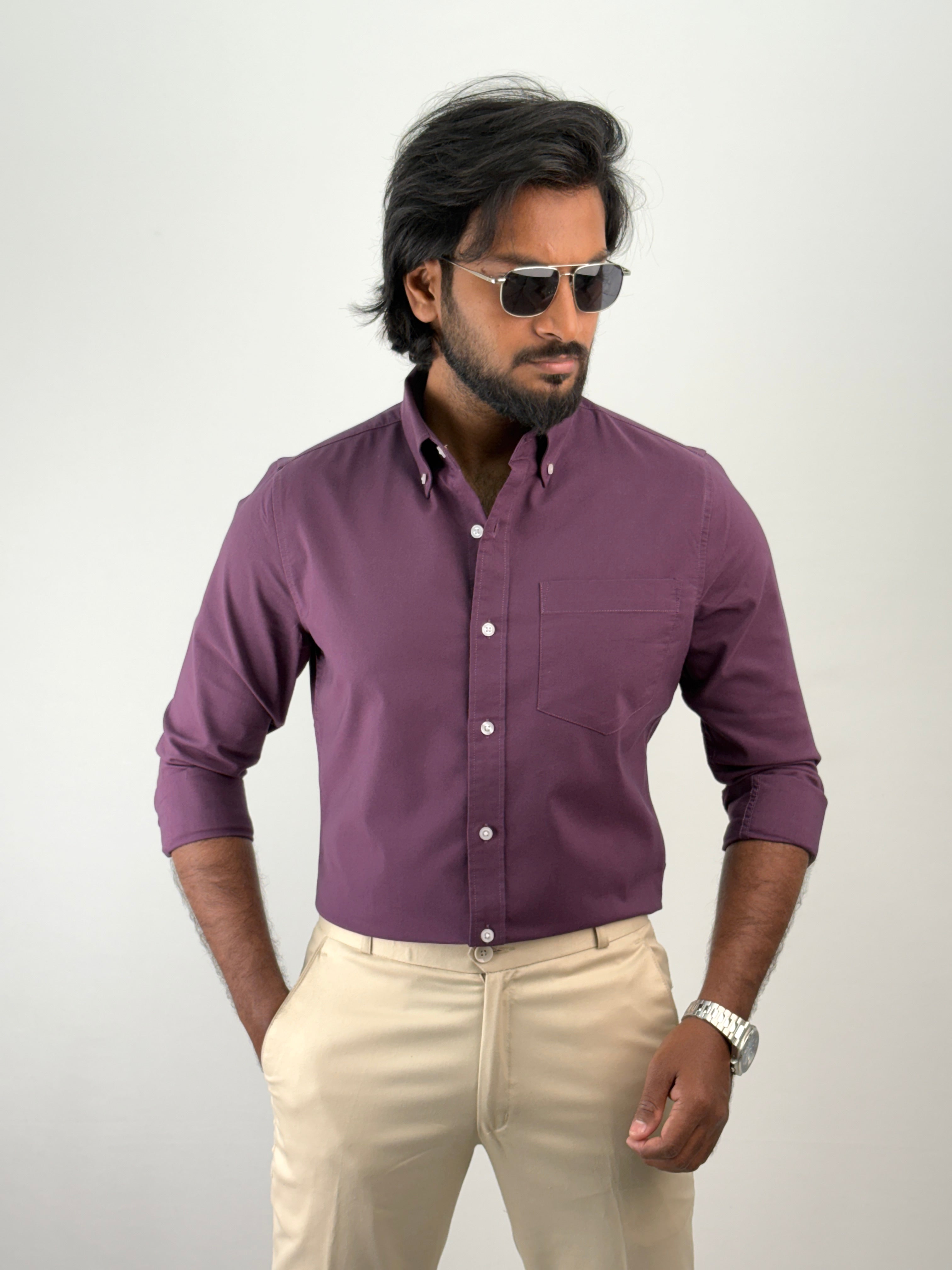 Wine Plain Oxford Shirt 3