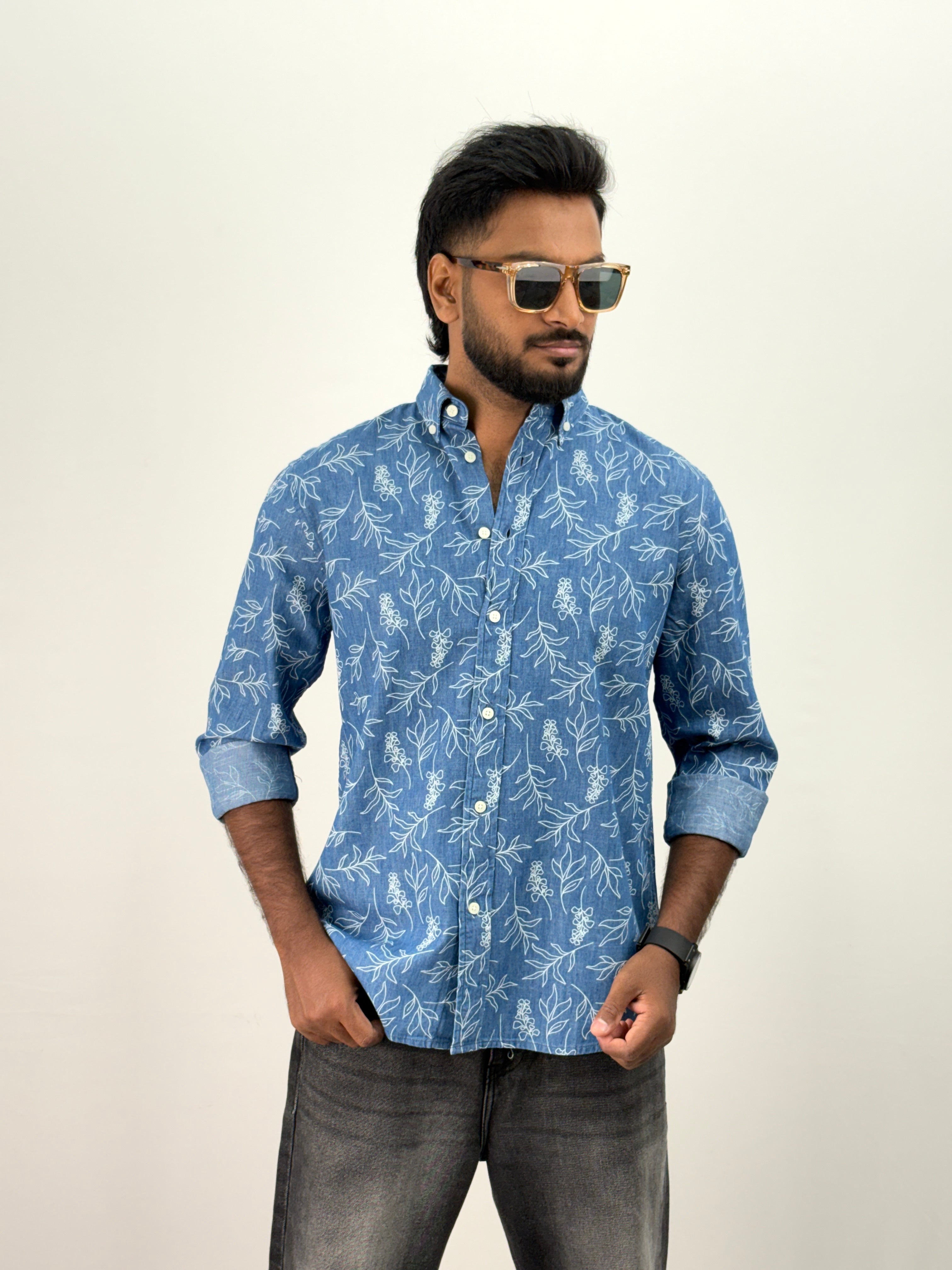 Blue 2 Denim Printed Shirt
