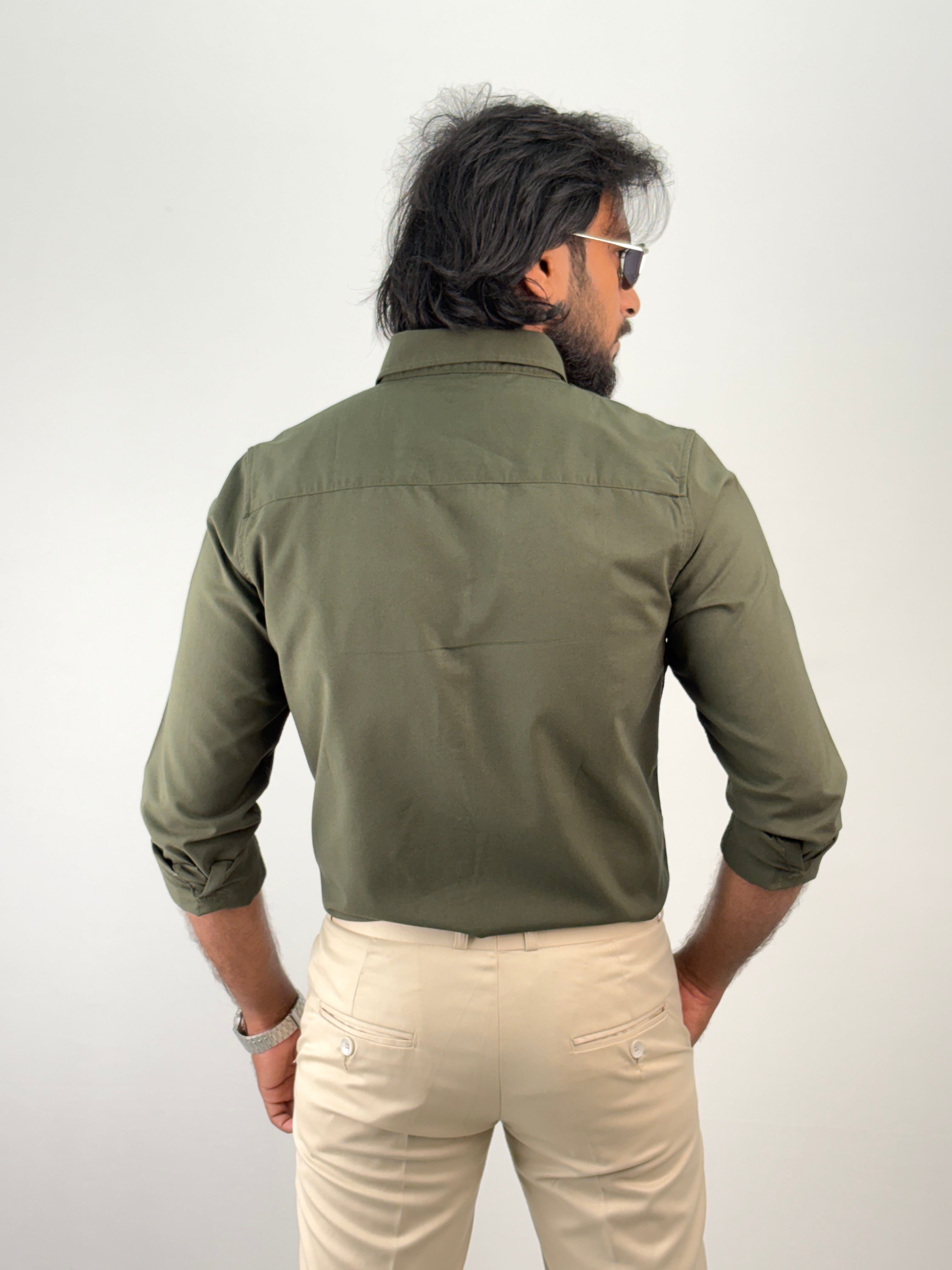 Dark Green Plain Oxford Shirt 3