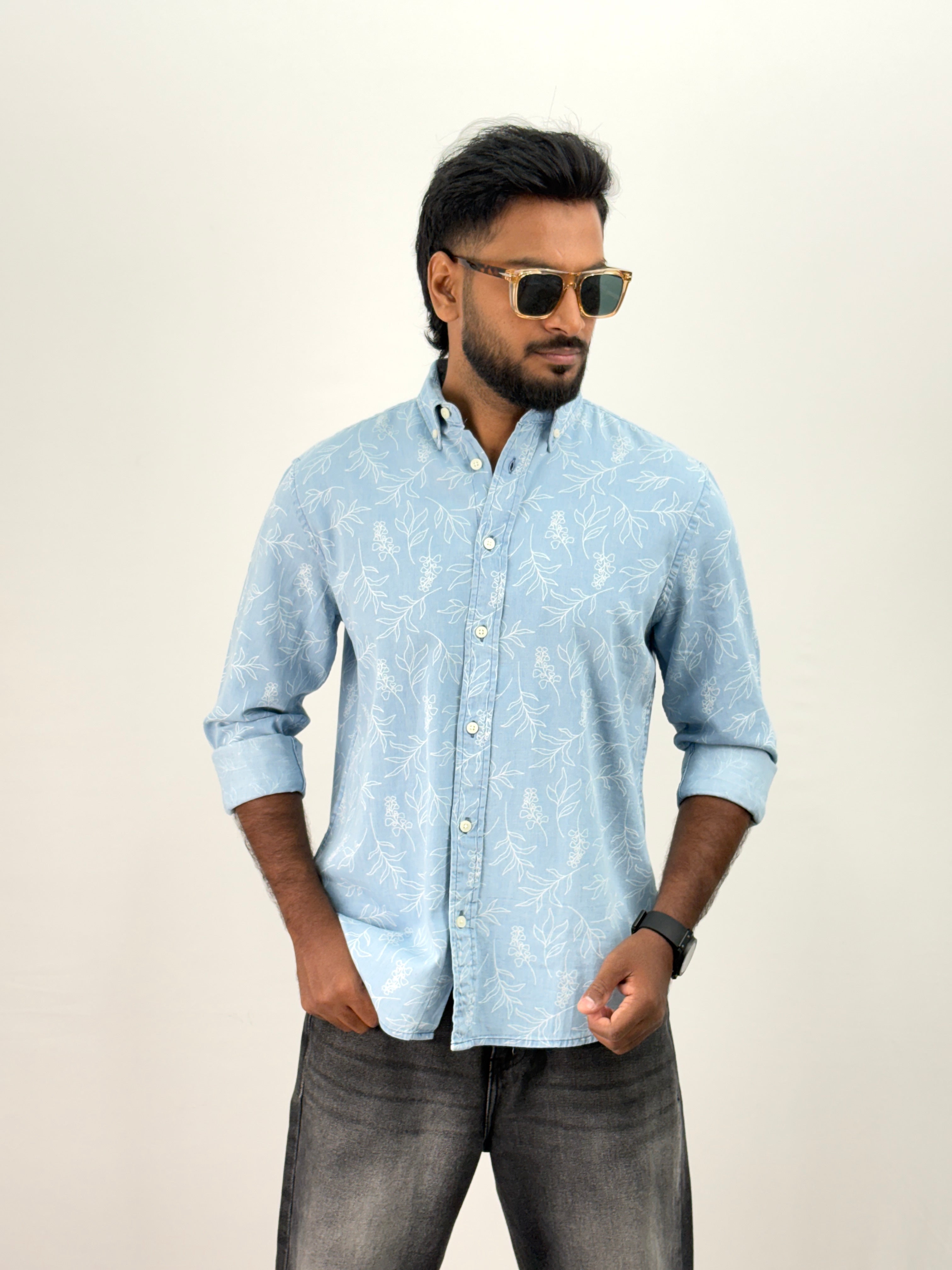 Ice Blue 2 Denim Printed Shirt