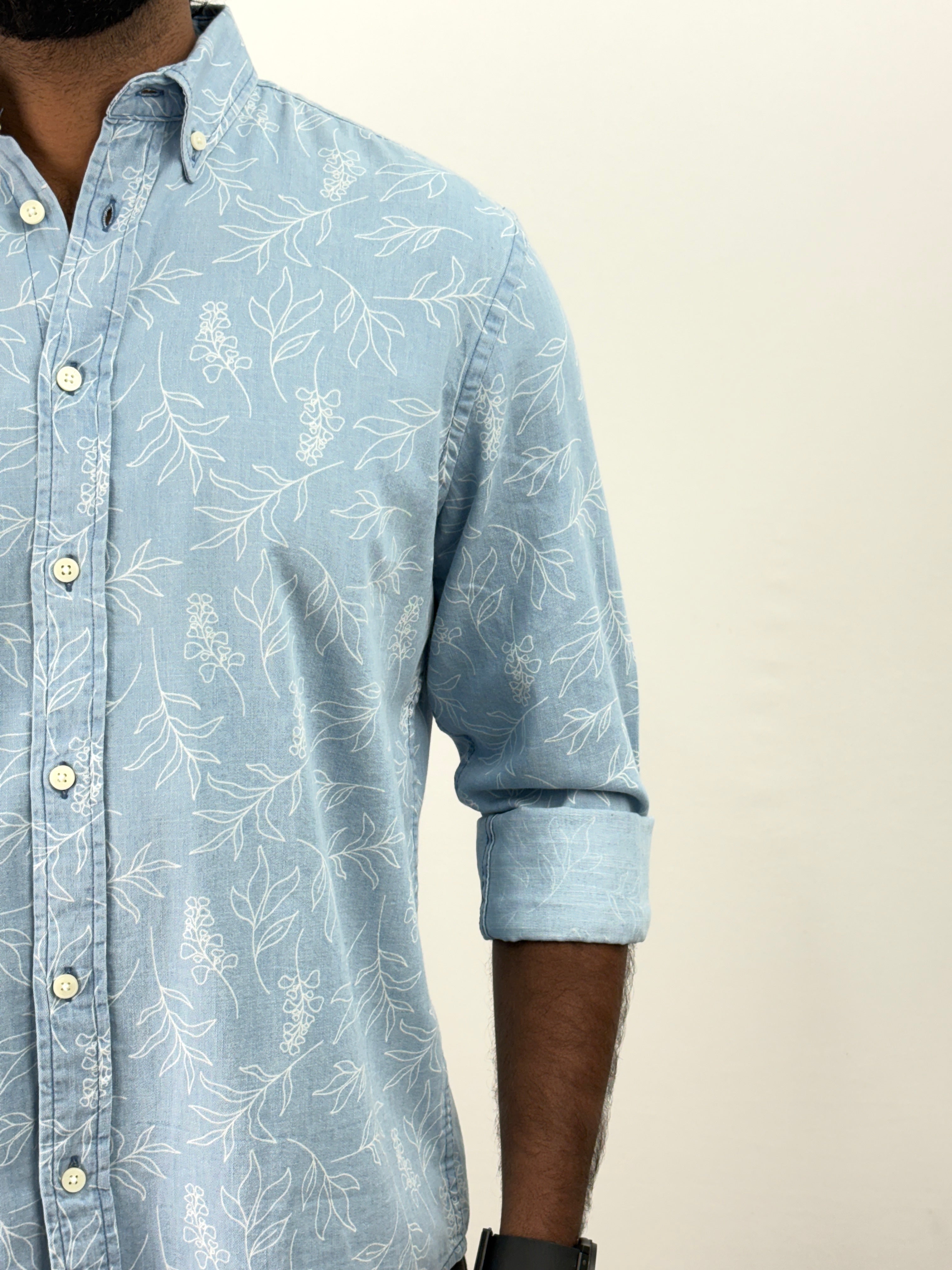 Ice Blue 2 Denim Printed Shirt