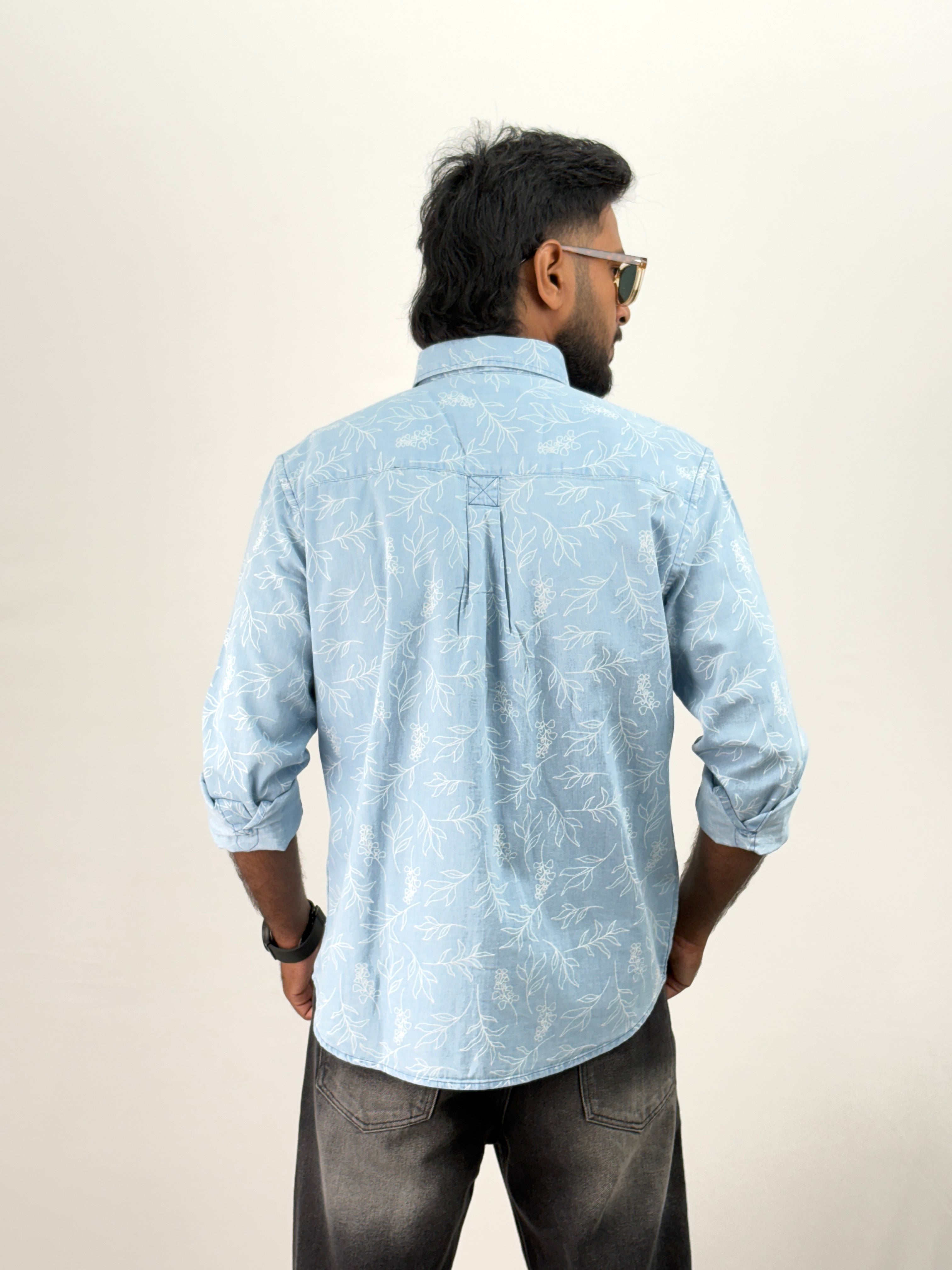 Ice Blue 2 Denim Printed Shirt