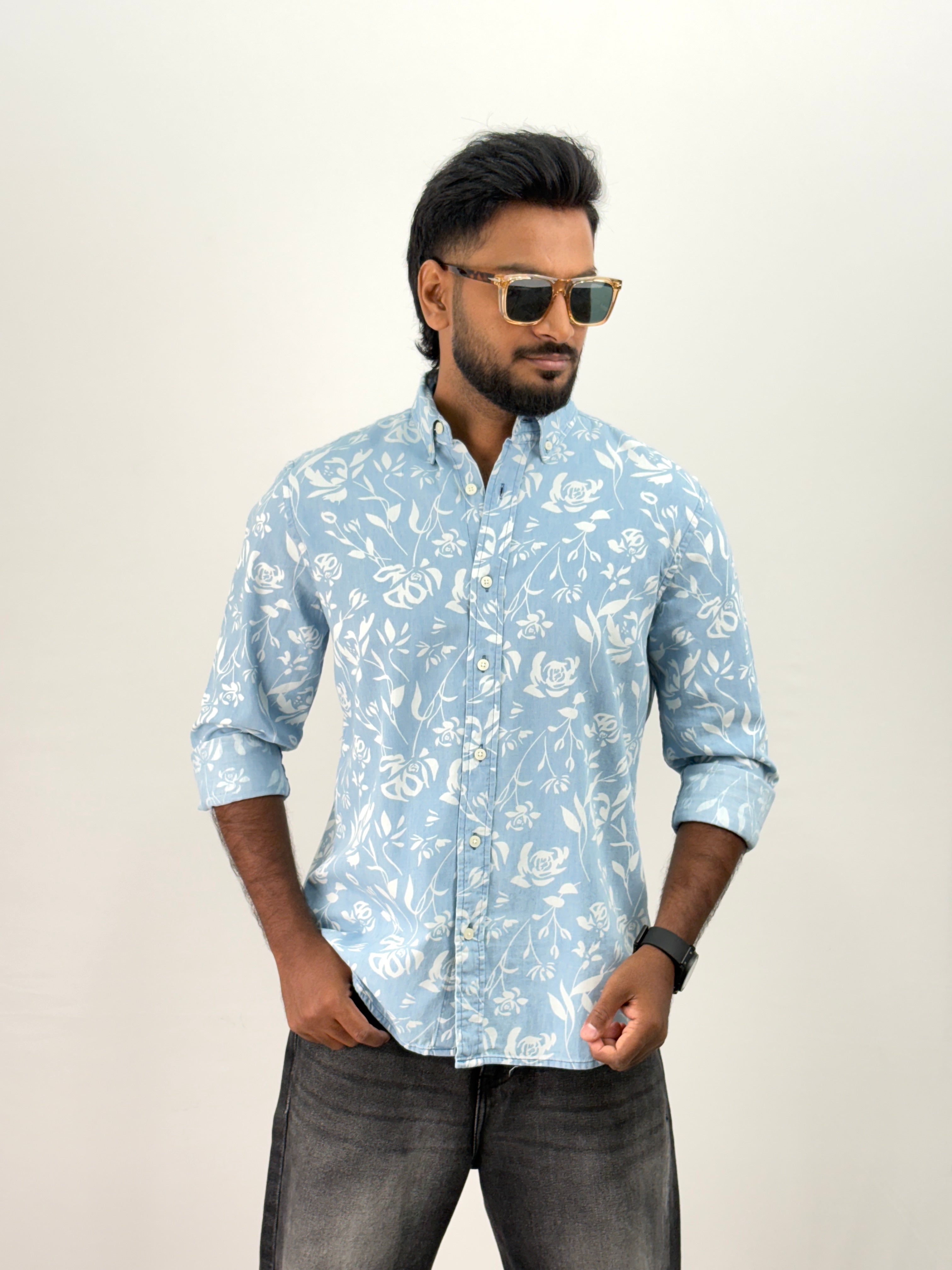 Ice Blue 4 Denim Printed Shirt