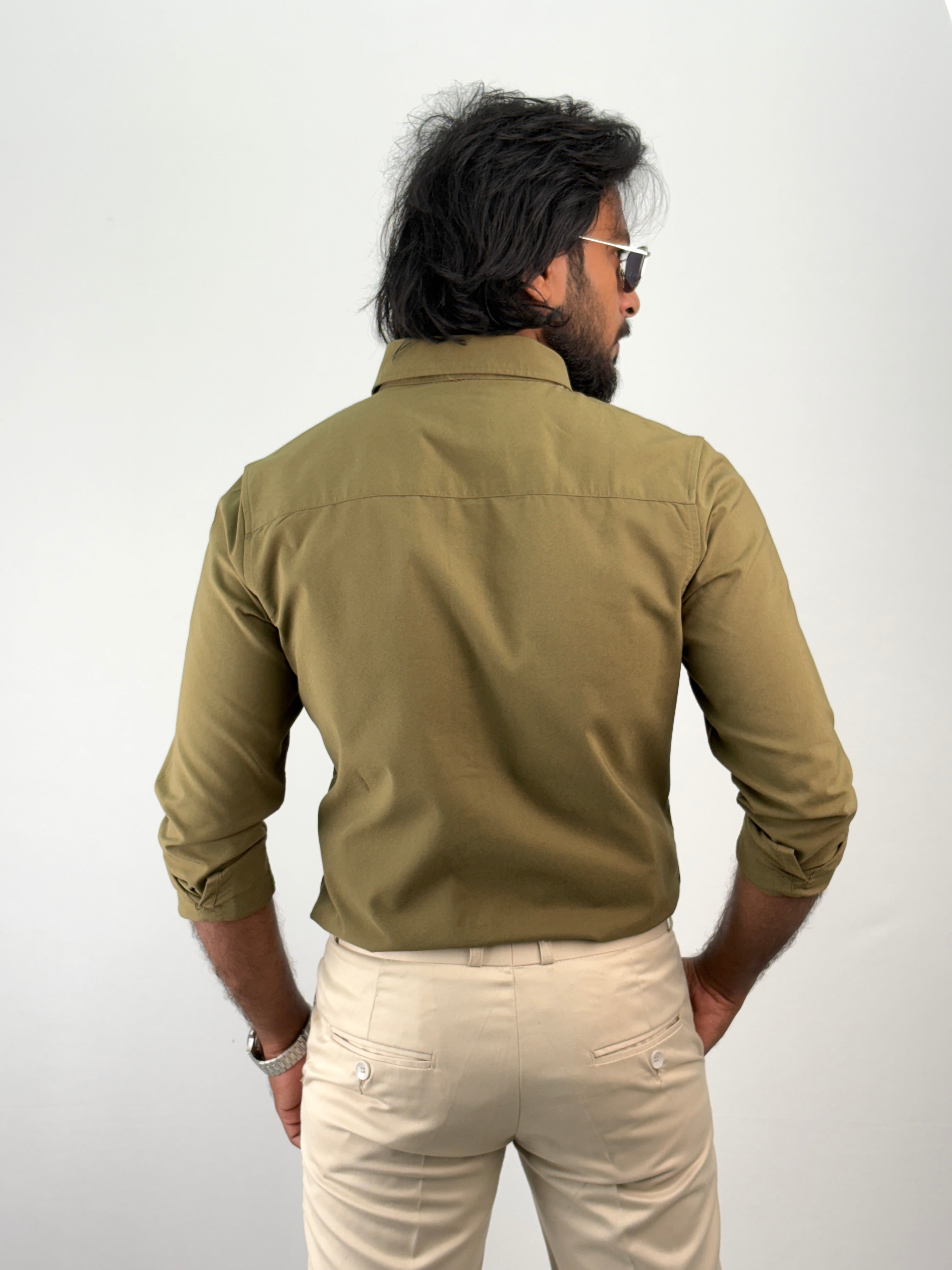 Olive Plain Oxford Shirt 3