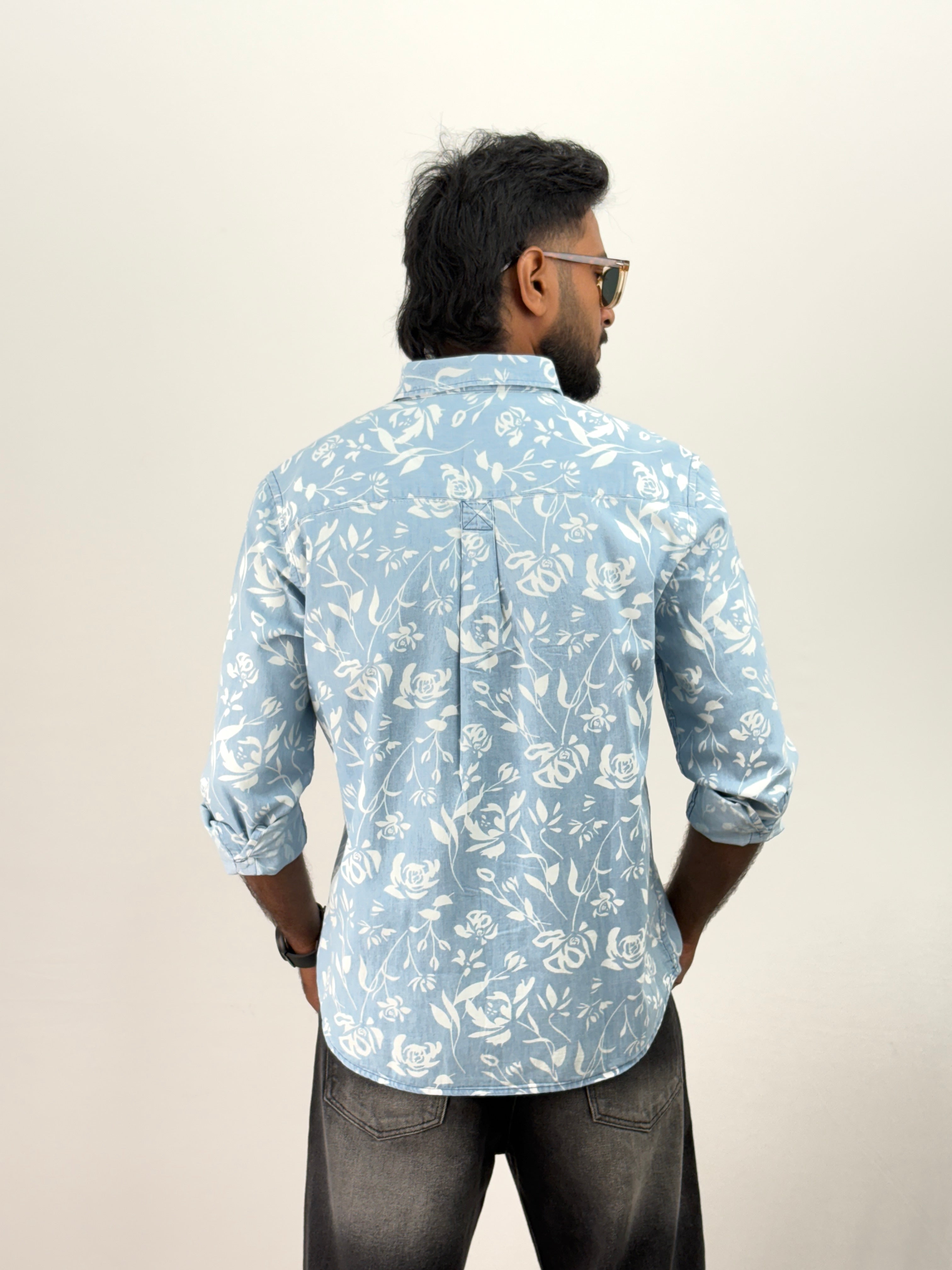 Ice Blue 4 Denim Printed Shirt