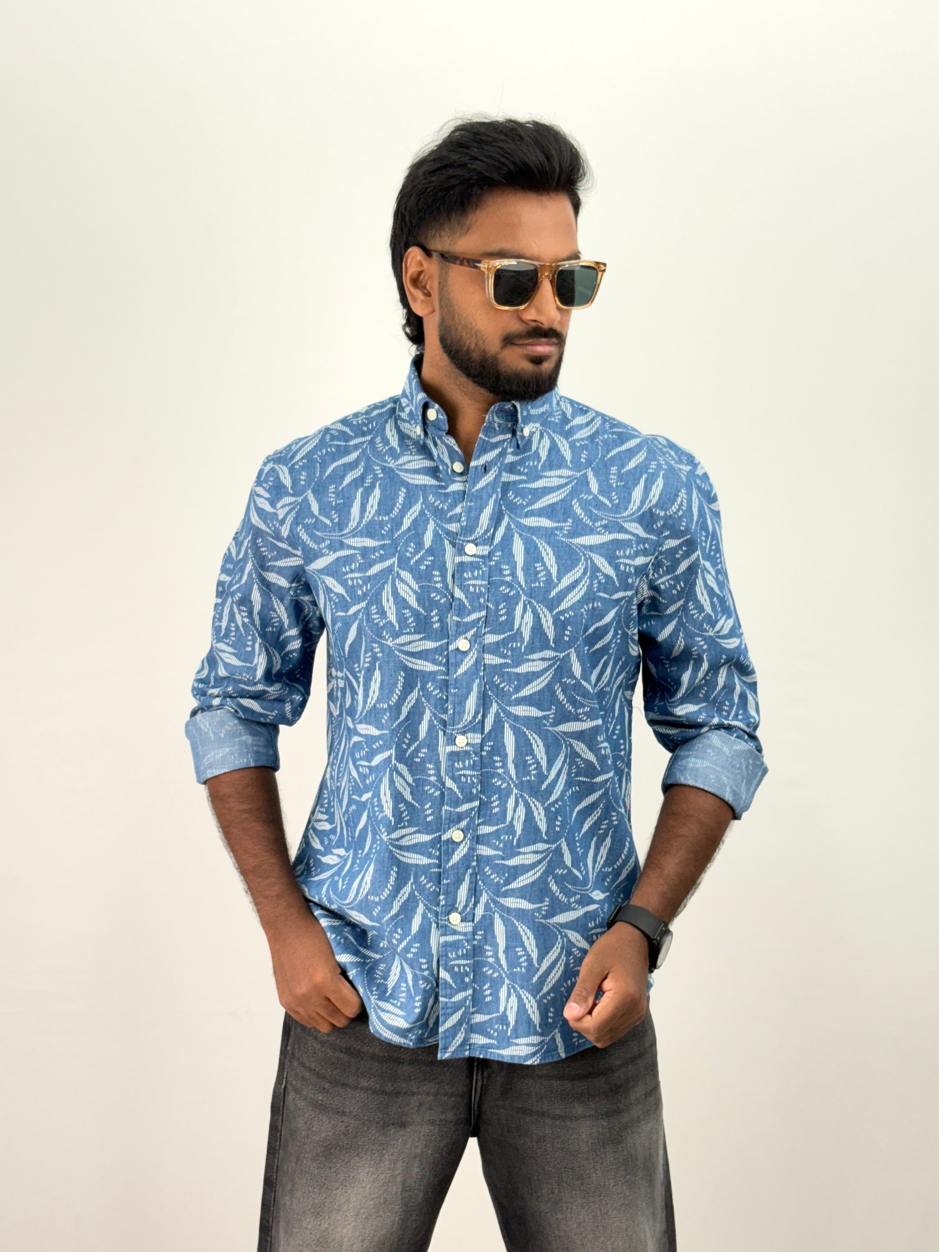 Blue 3 Denim Printed Shirt
